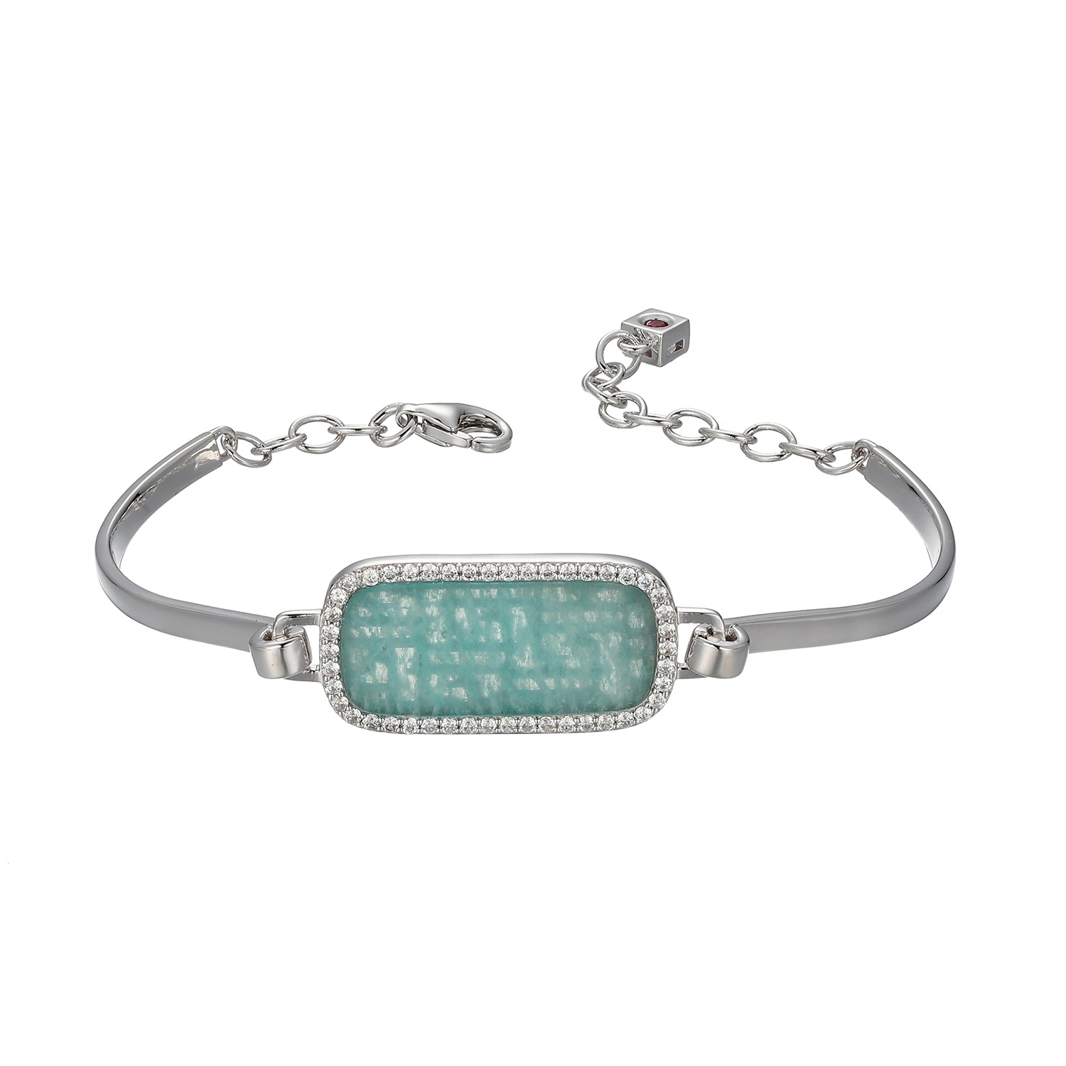 Sterling Silver Elle "Allure 2.0" Rhodium Plated Amazonite And White Cz Bracelet 6" + 1.5" Extension