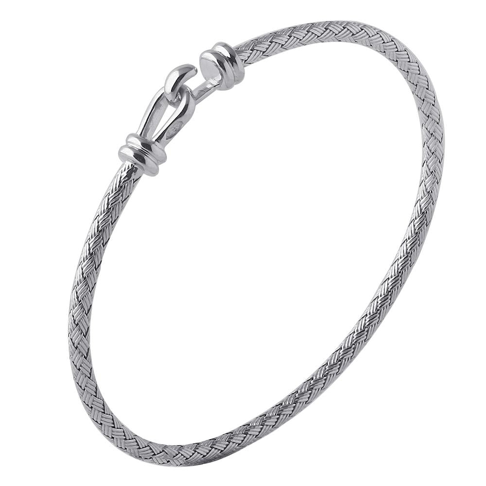 Sterling Silver 3Mm Mesh Bangle, Rhodium Finish