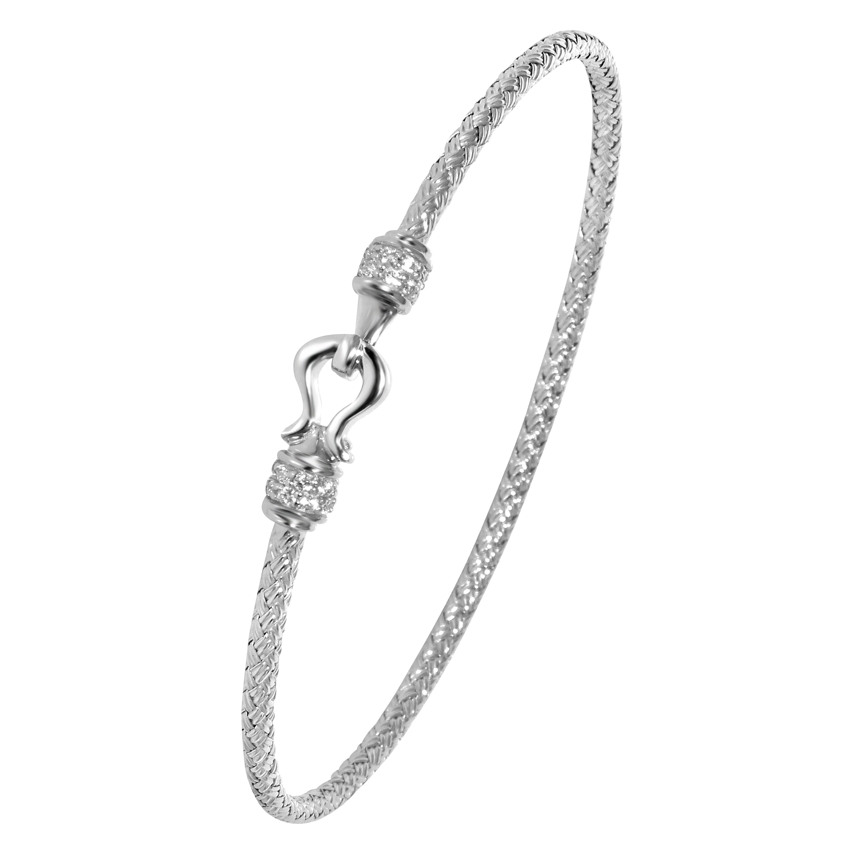 Sterling Silver 2Mm Mesh Bangle With Cz, Rhodium Finish