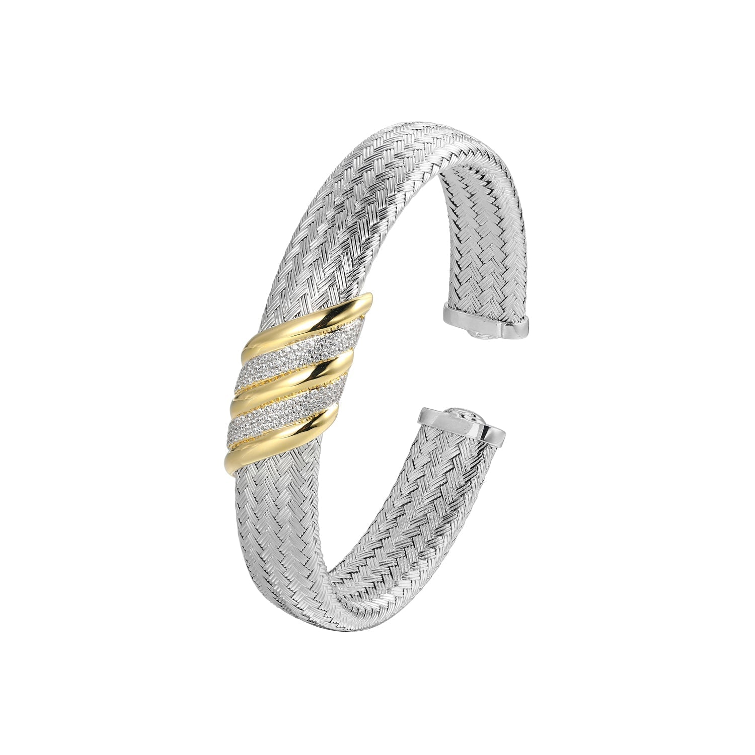 This Cuff Bracelet From Charles Garnier's Flourish Collection, Measuring 6.75â€, Features Dazzling Cubic Zirconia Set In Sterling Silver With Rhodium And Yellow Gold Finish. Its Intricate Design Makes It Stylish And Comfortable For Daily Wear.