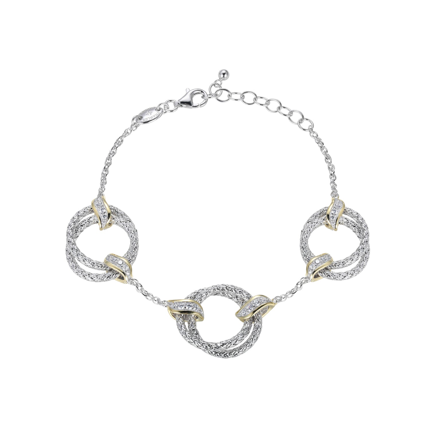This Bracelet From Charles Garnier's Flourish Collection Captivates With Lab-created Cubic Zirconia And Intricate Sterling Silver With Rhodium And Yellow Gold Finish. The 6.75â€ Rope Chain With A 1.25â€ Extender Ensures A Perfect Fit.