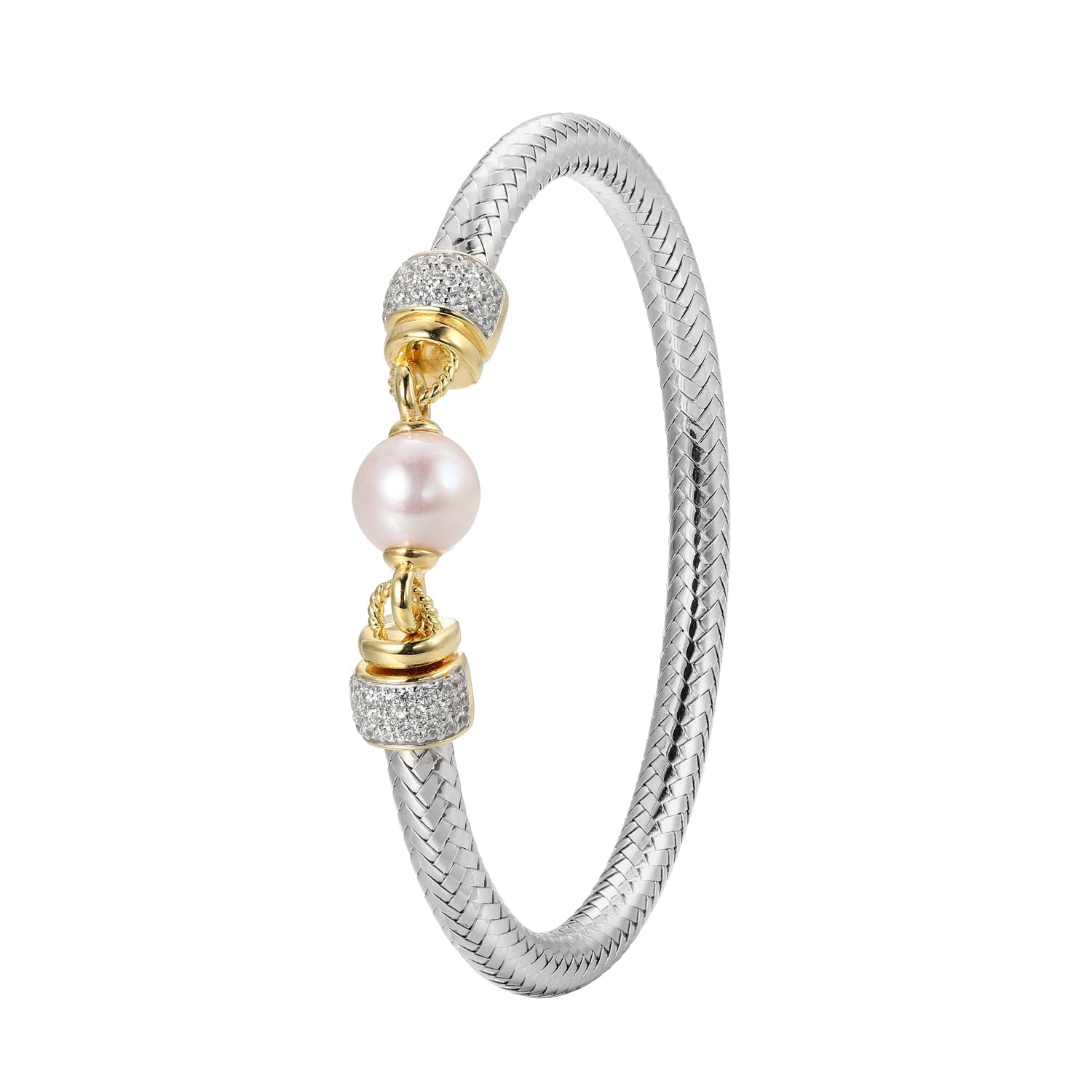 This Bangle Bracelet From Charles Garnier's Pearl Collection Features A Genuine Freshwater Pearl Accented By Sparkling Cubic Zirconia. Crafted From Sterling Silver With Rhodium And Yellow Gold Finish, This 6.75â€ Bangle Offers Timeless Elegance.