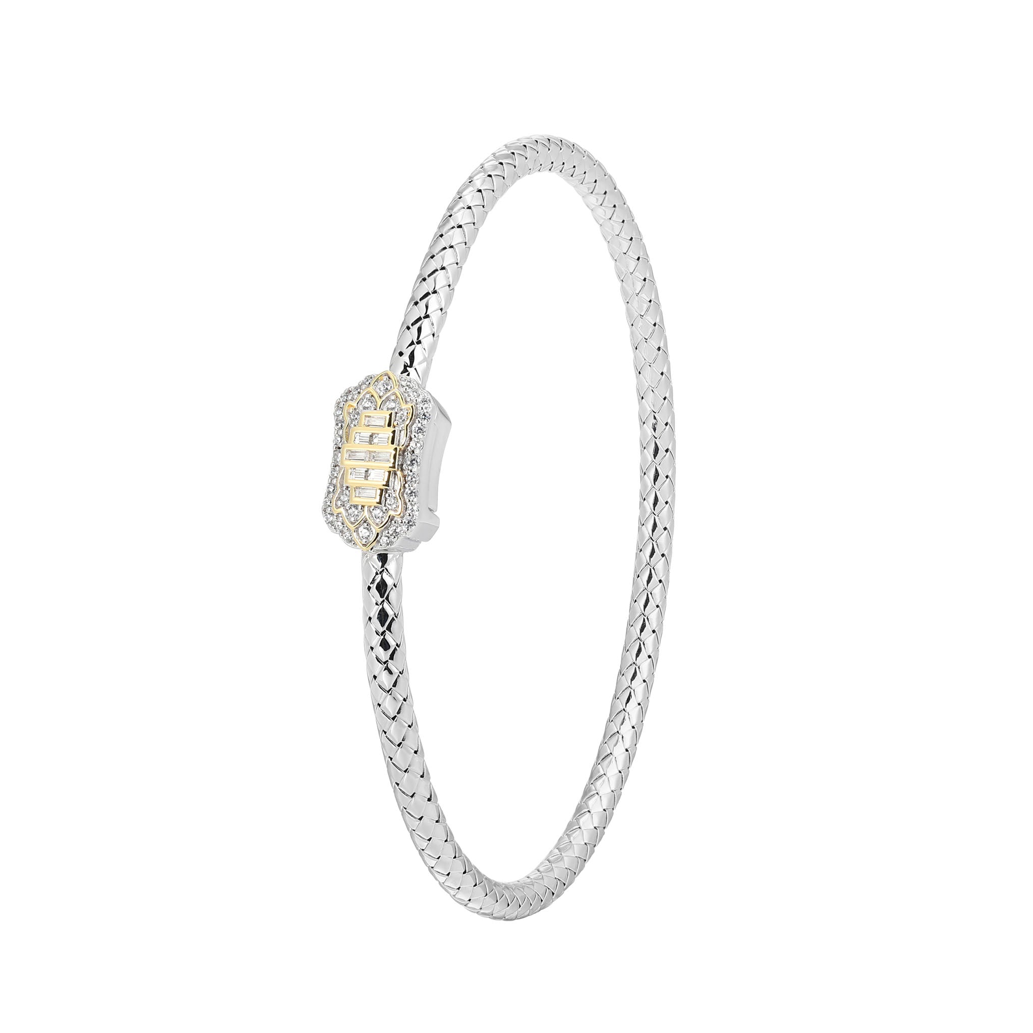 This Bangle Bracelet From Charles Garnier's Art Deco Collection Captures Timeless Elegance With Cubic Zirconia Stones And Two-tone Percious Metals. Crafted From Sterling Silver With Rhodium And Gold Finish, Its 6.75â€ Length Ensures A Comfortable Fit.