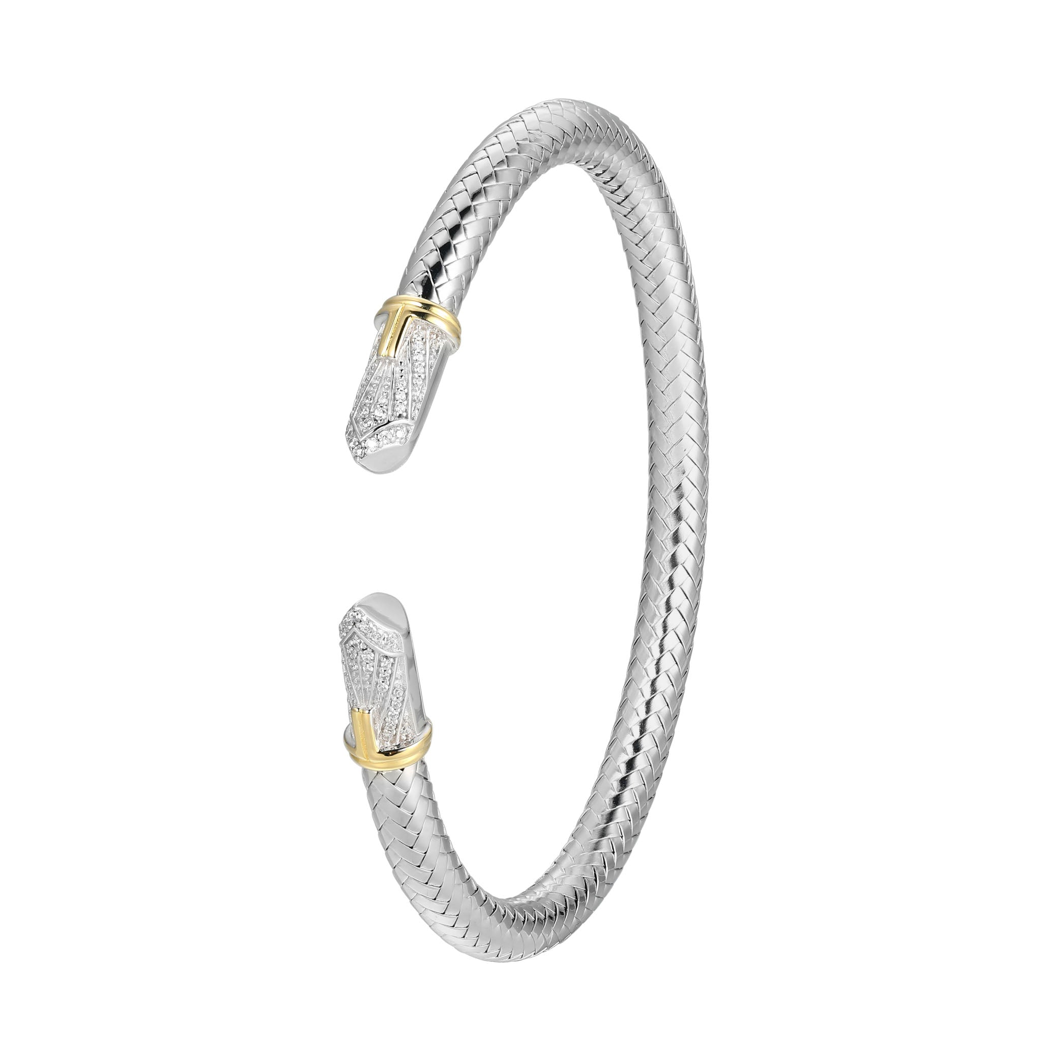 This Cuff Bracelet From Charles Garnier's Art Deco Collection Exudes Elegance. Crafted In Sterling Silver With Rhodium And Yellow Gold Finish, The Cuff Features Shimmering Cubic Zirconia And Adds A Sophisticated Touch To Any Ensemble.