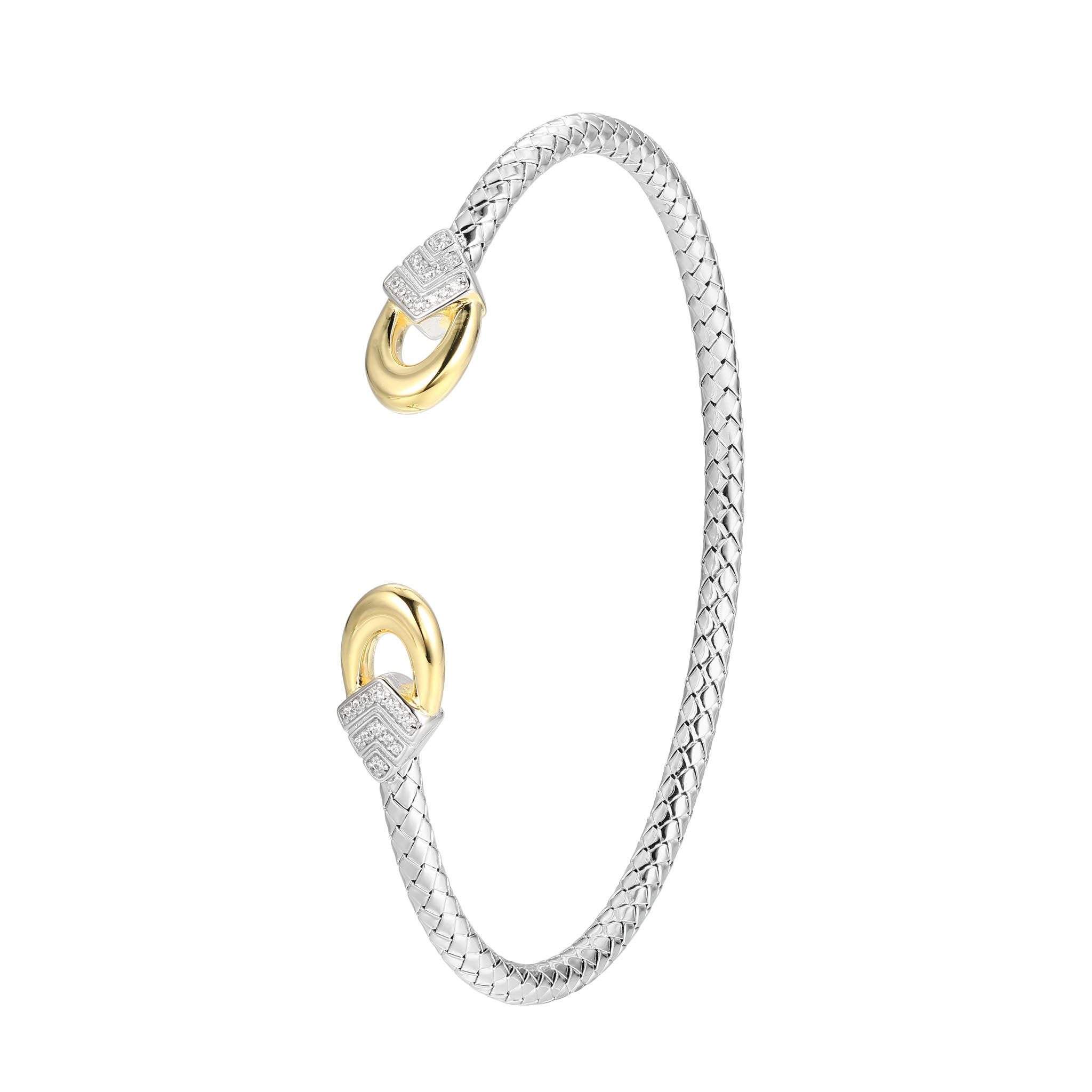 This Cuff Bracelet From Charles Garnier's Art Deco Collection Combines Sleek Sterling Silver With Rhodium And Yellow Gold Finish For A Modern, Sophisticated Look. Sparkling Cubic Zirconia Enhances The Unique Design.