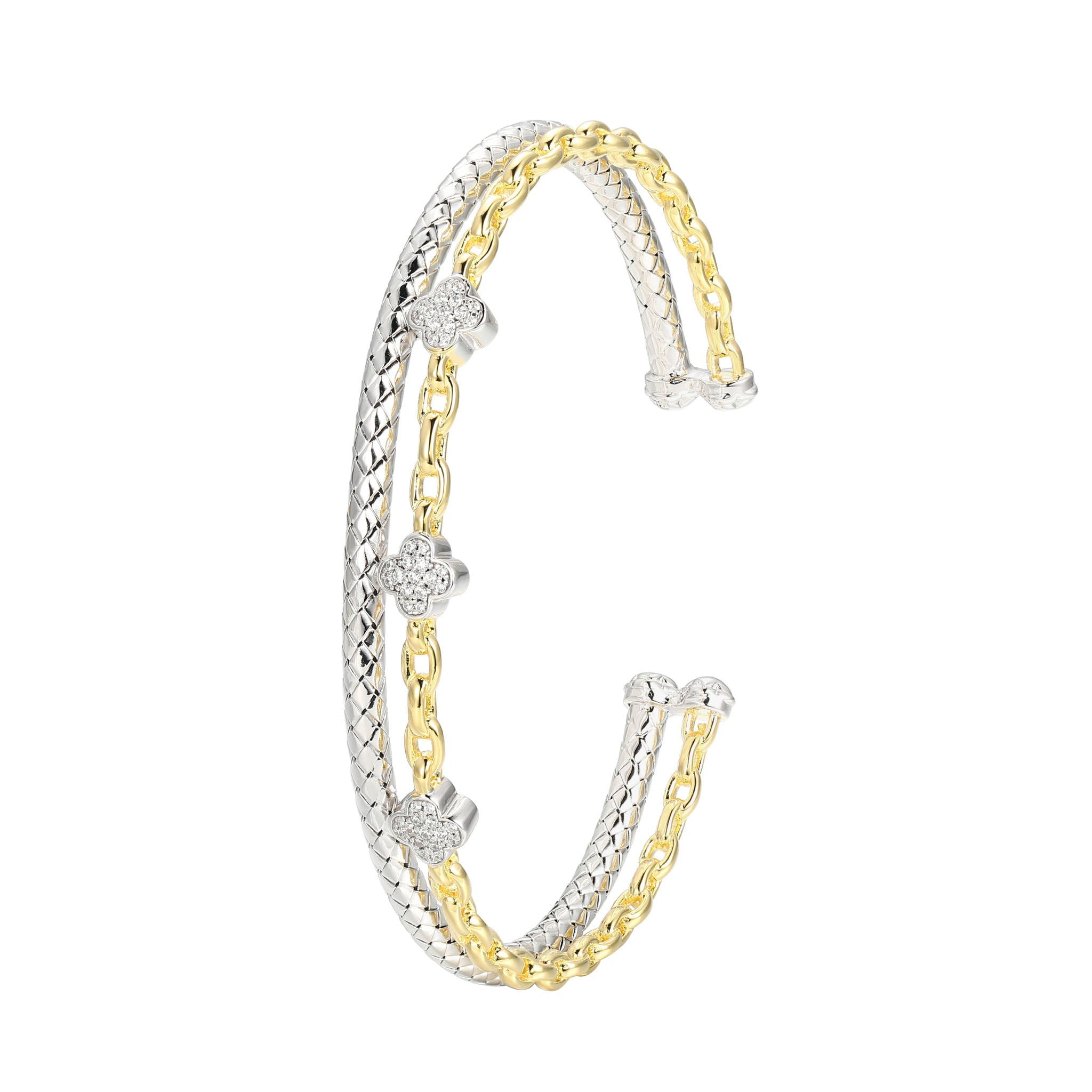 This Cuff Bracelet From Charles Garnier's Trãˆfle Collection Features Sparkling Cubic Zirconia Set In Sterling Silver With Rhodium And Yellow Gold Finish. Measuring 6.75â€, This Cuff Offers A Modern And Sophisticated Design.