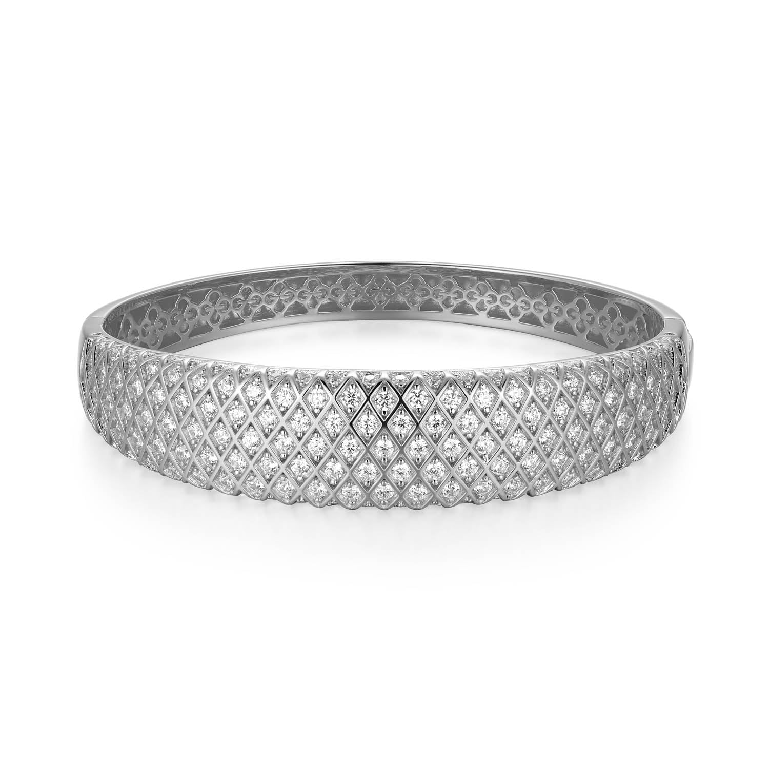 Sterling Silver Charles Garnier "quilted" Rhodium Plated Cz Bangle Bracelet 6.75"