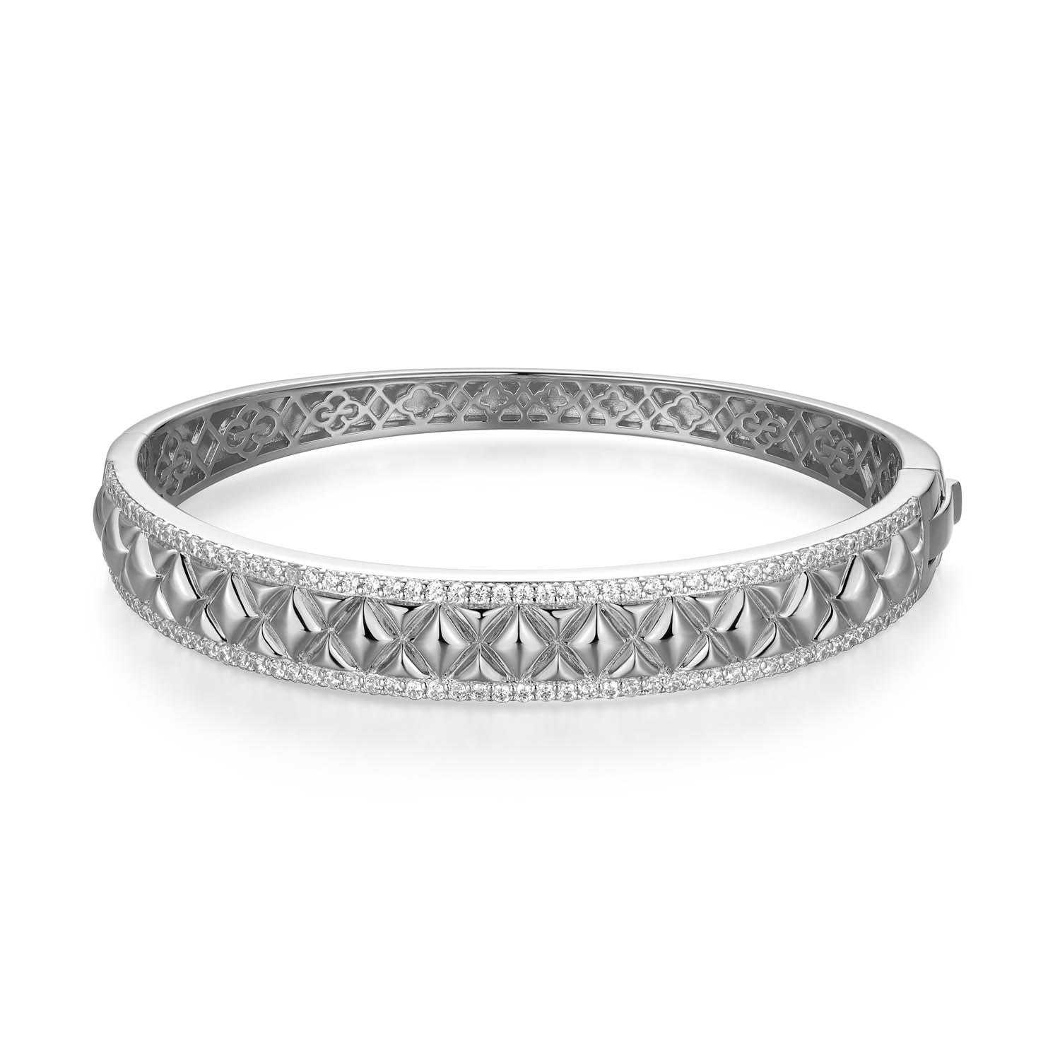 Sterling Silver Charles Garnier "quilted" Rhodium Plated Cz Bangle Bracelet 6.75"
