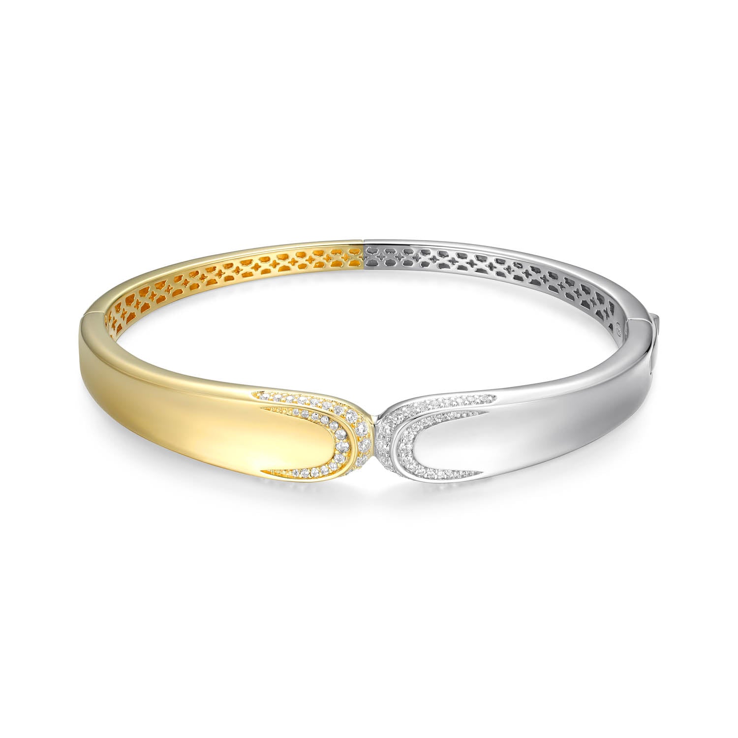 Sterling Silver Charles Garnier "contemporary" Rhodium And Yellow Gold Plated Cz Bangle Bracelet 6.75"