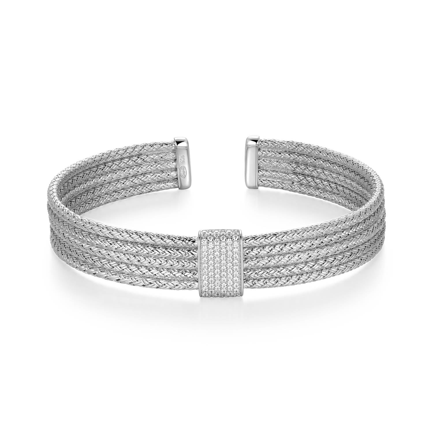 Sterling Silver Charles Garnier "duo Luxe" Rhodium Plated Cz Cuff Bracelet 6.75"
