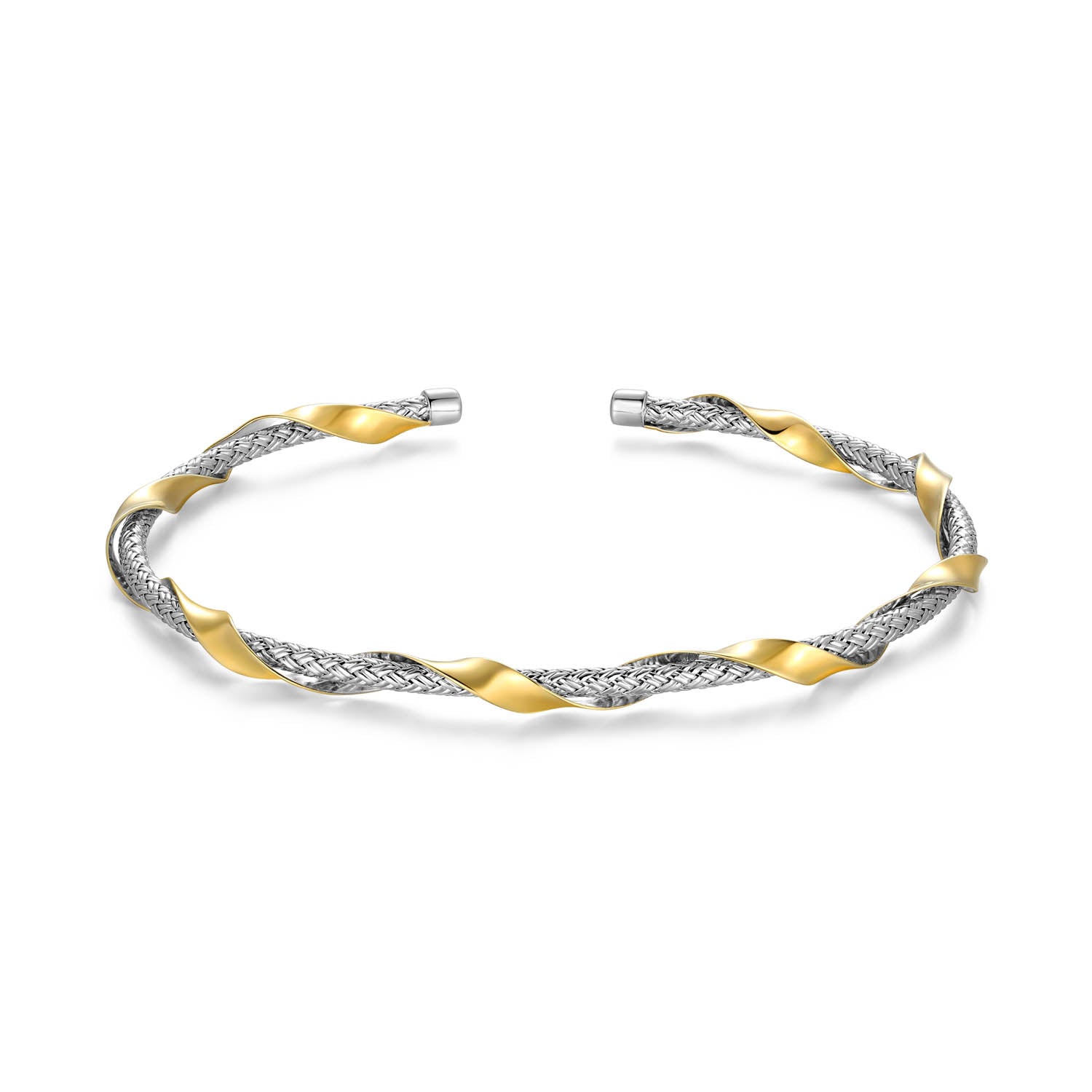 Sterling Silver Charles Garnier "duo Luxe" Rhodium And Yellow Gold Plated Cuff Bracelet 6.75"