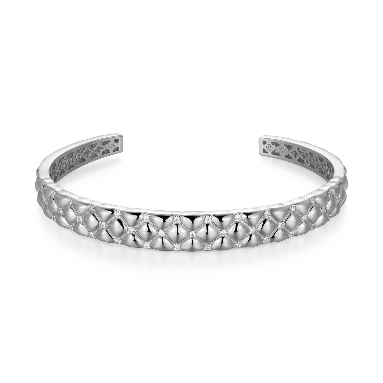 Sterling Silver Charles Garnier "quilted" Rhodium Plated Cz Cuff Bracelet 6.75"