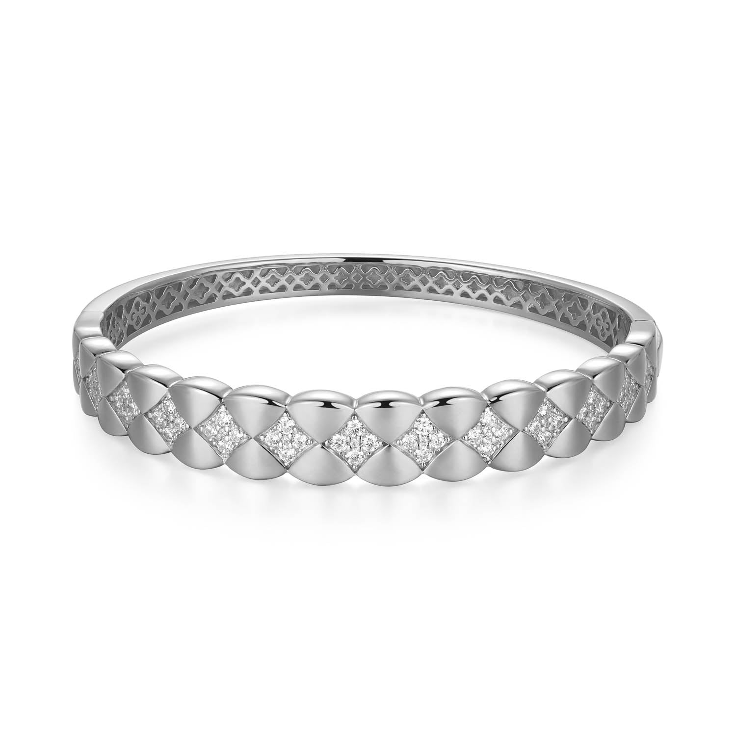 Sterling Silver Charles Garnier "quilted" Rhodium Plated Cz Cuff Bracelet 6.75"