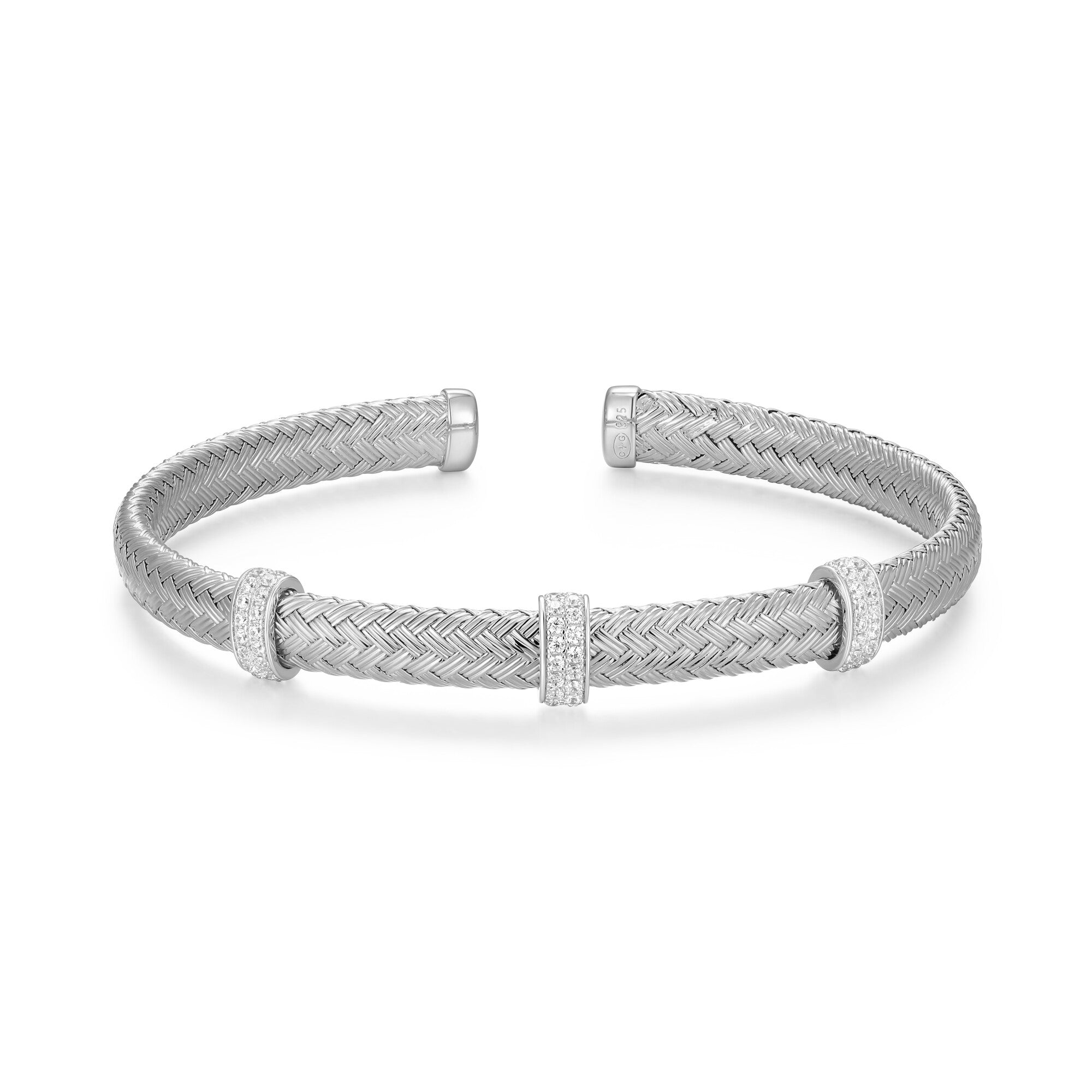 Sterling Silver Rhodium Plated Cuff With White Cz Inside 60X50Mm