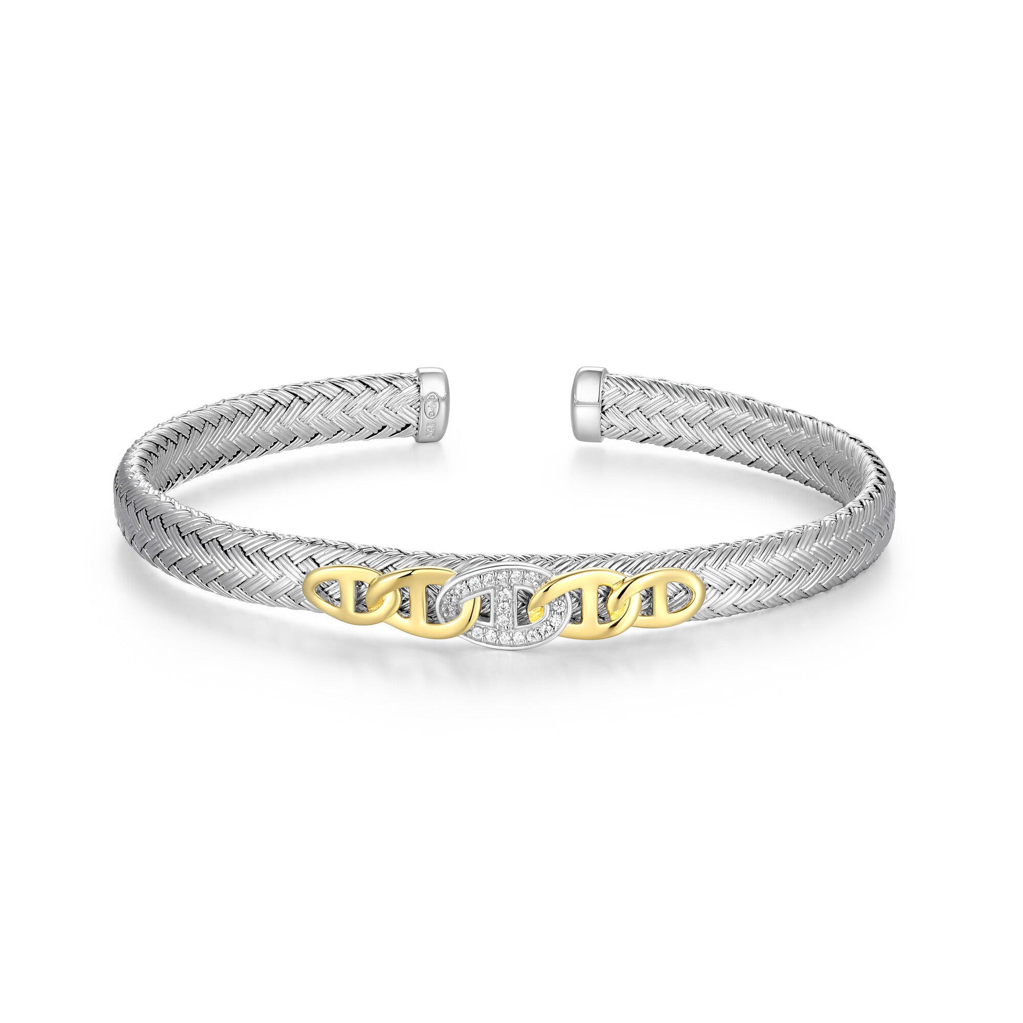 Sterling Silver Rhodium Plated Gp20 Cuff With White Cz Inside 60X50Mm