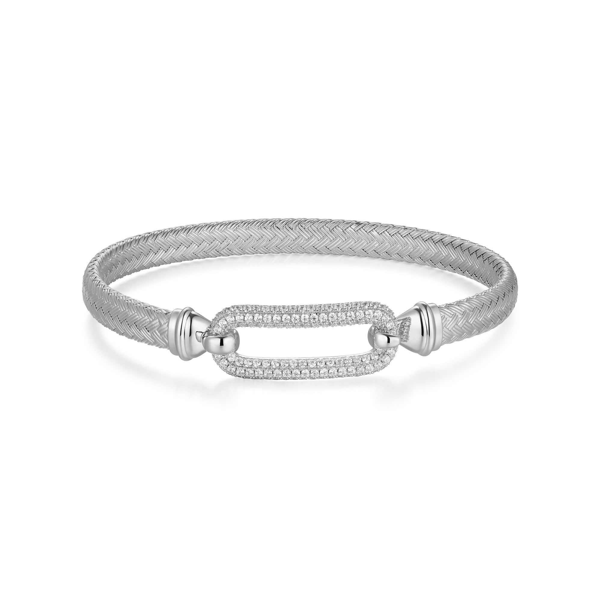 Sterling Silver Rhodium Plated Bangle With White Cz Inside 60X50Mm