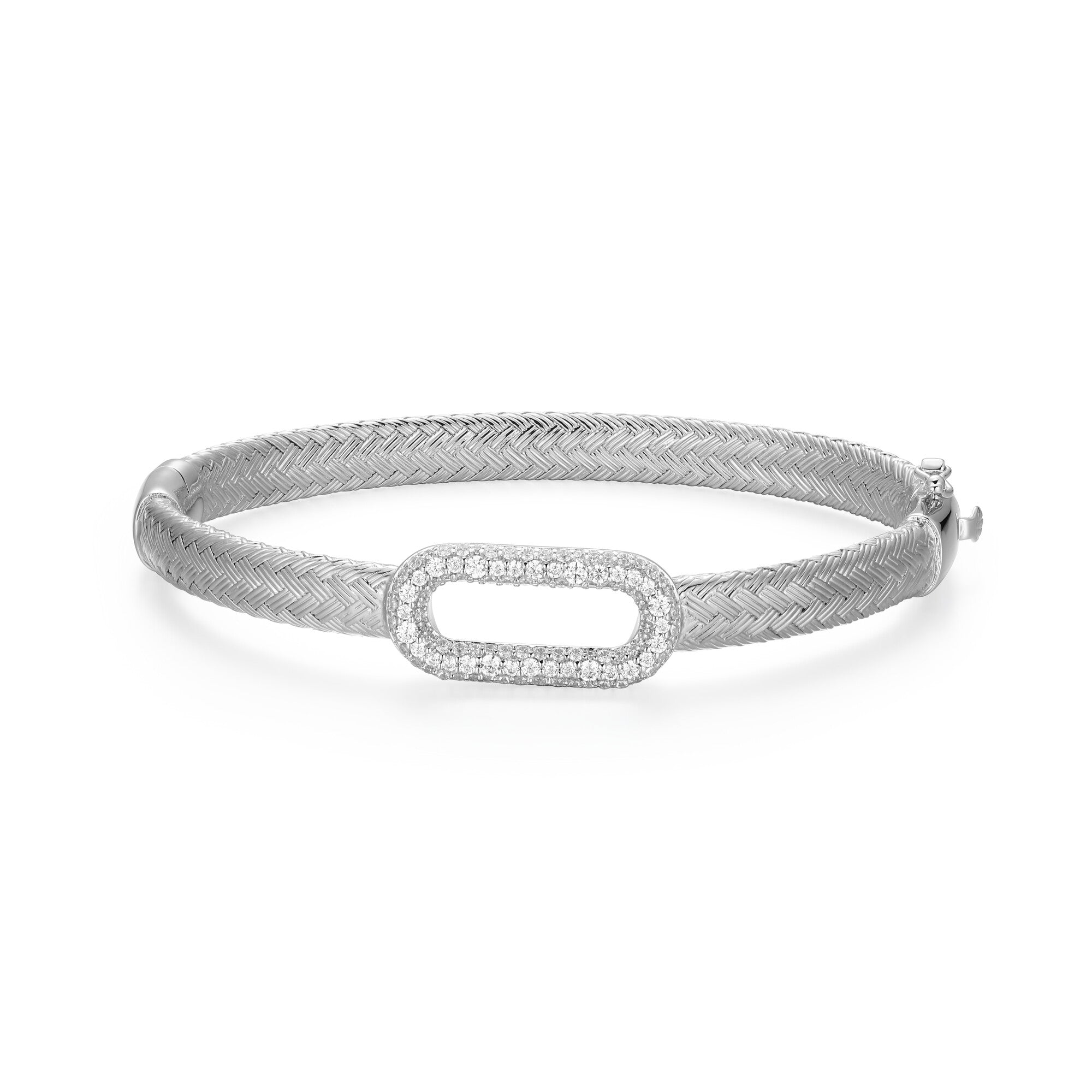 Sterling Silver Rhodium Plated Bangle With White Cz Inside 60X50Mm