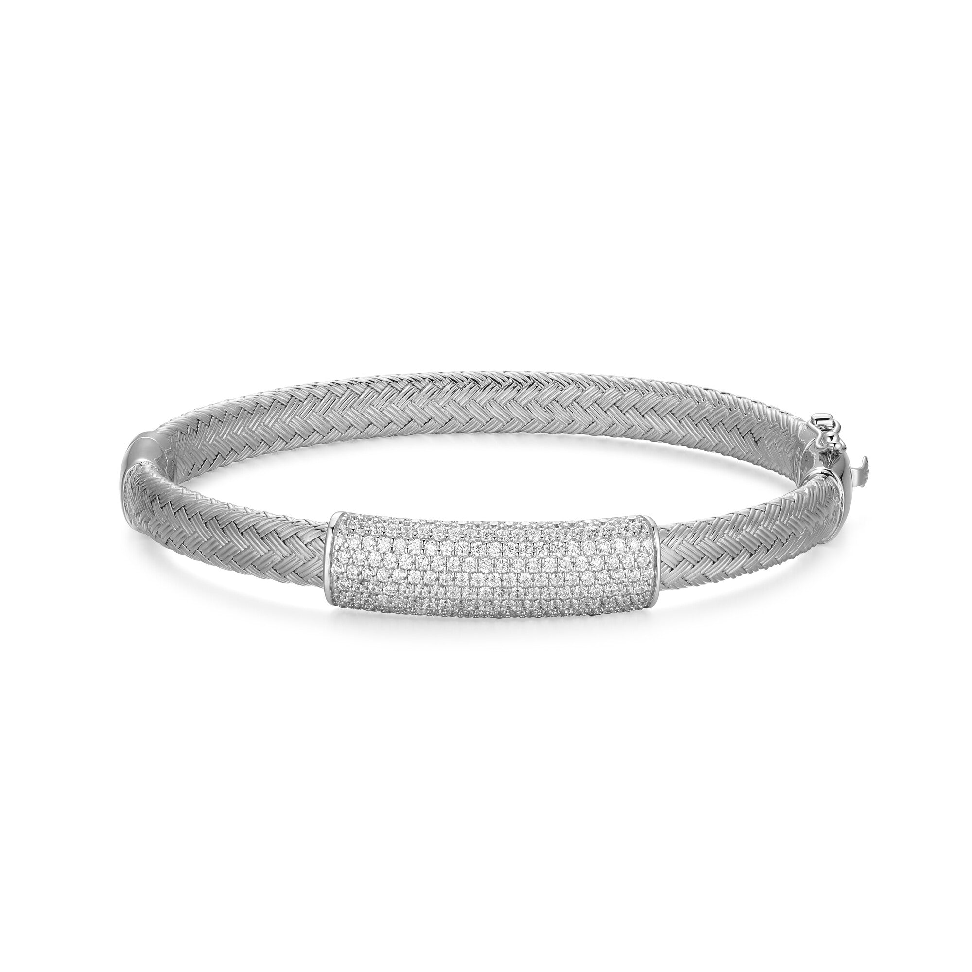 Sterling Silver Rhodium Plated Bangle With White Cz Inside 60X50Mm
