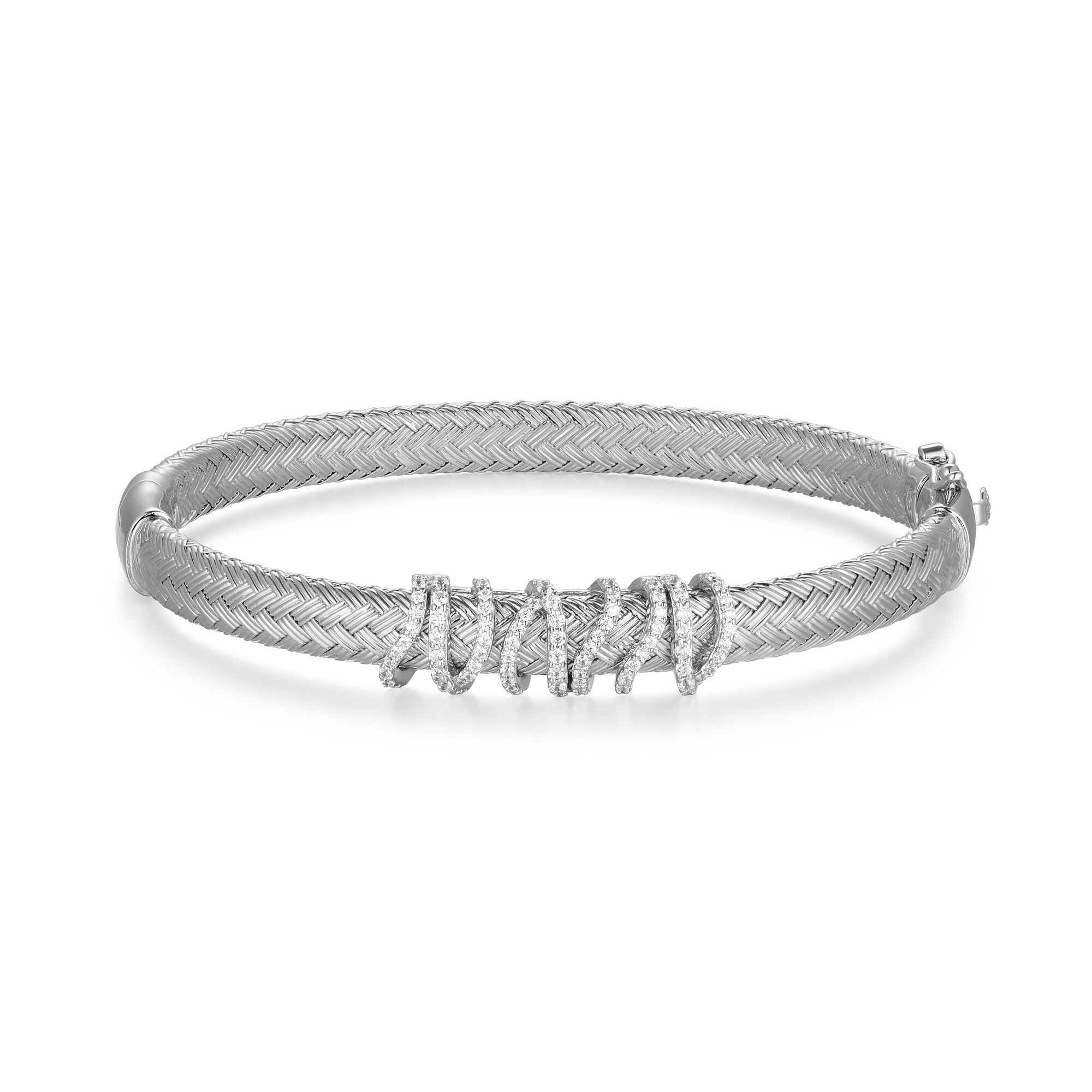 Sterling Silver Rhodium Plated Bangle With White Cz Inside 60X50Mm