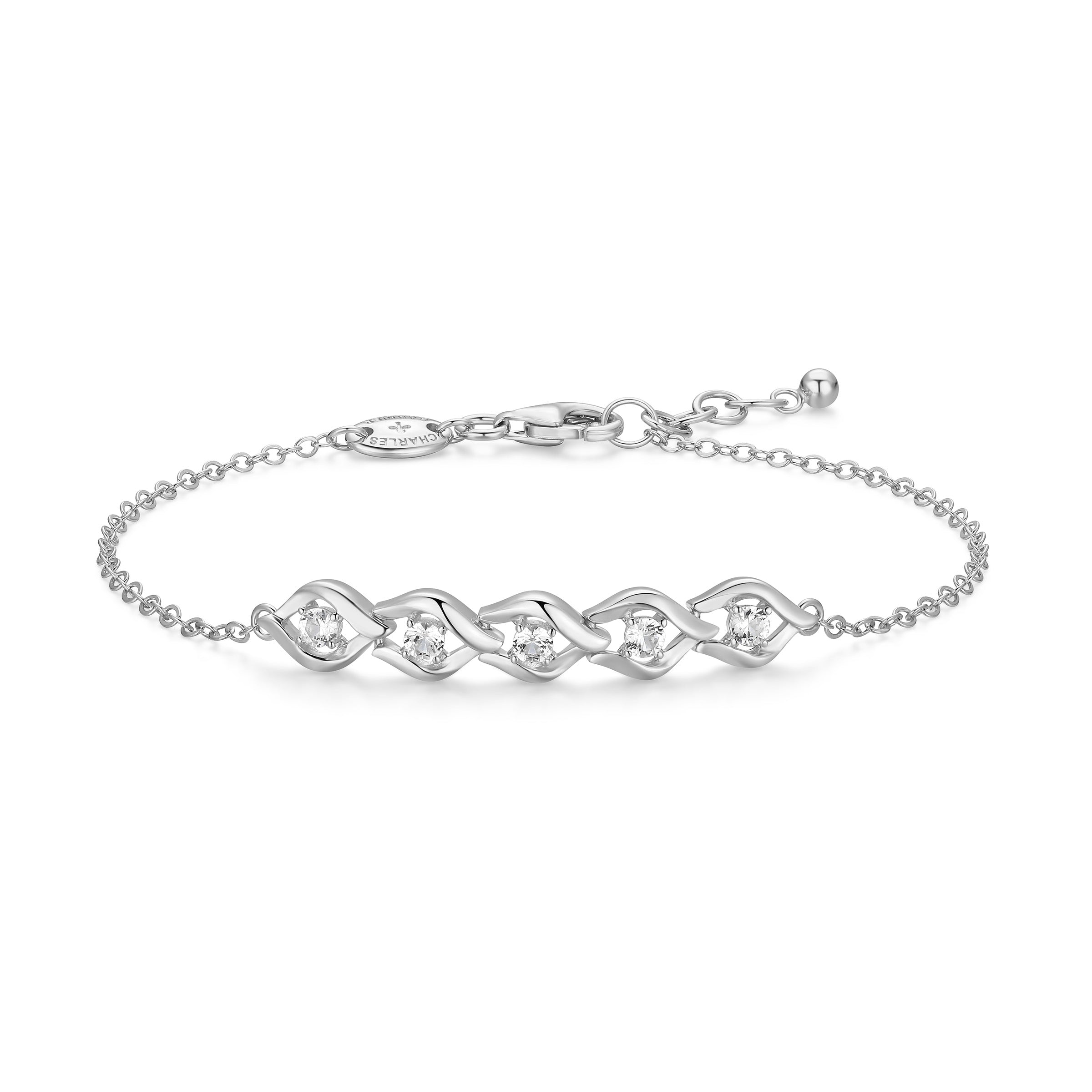 CB0189 - Intertwined Created White Sapphire Bracelet