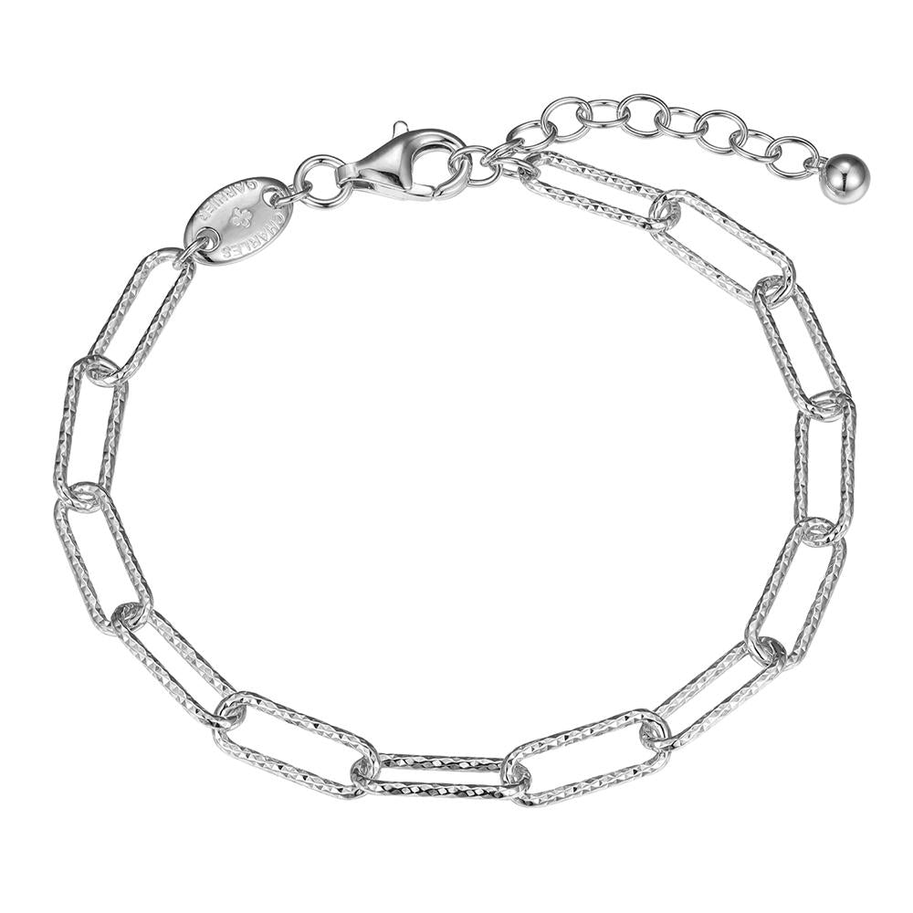 Sterling Silver Bracelet Made With Diamond Cut Paperclip Chain (5Mm), Measures 6.75" Long, Plus 1.25" Extender For Adjustable Length, Rhodium Finish