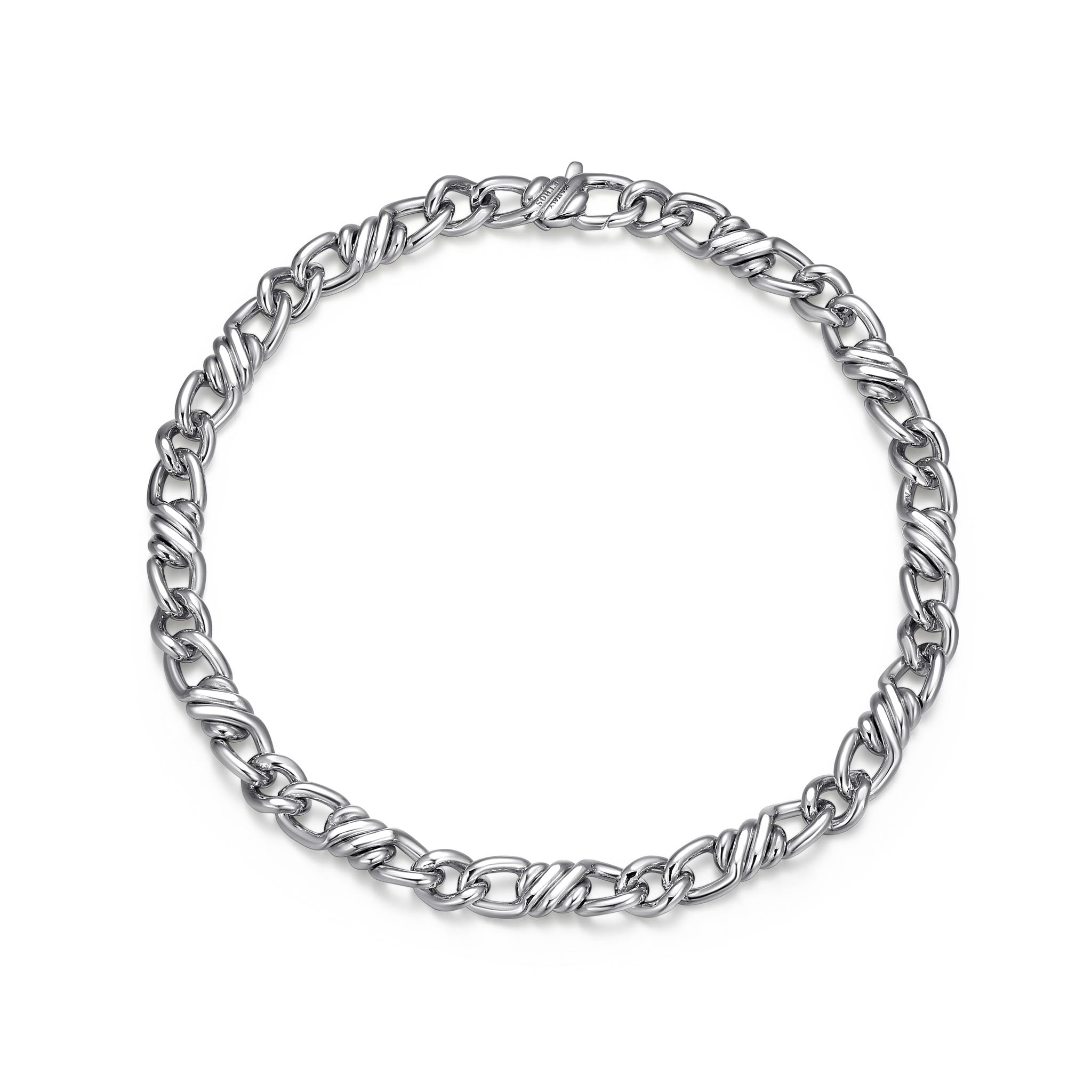 UB0003S - Italian Chain Rhodium Plated Flat Curb Twisted 3+1 Bracelet  -  7.75"