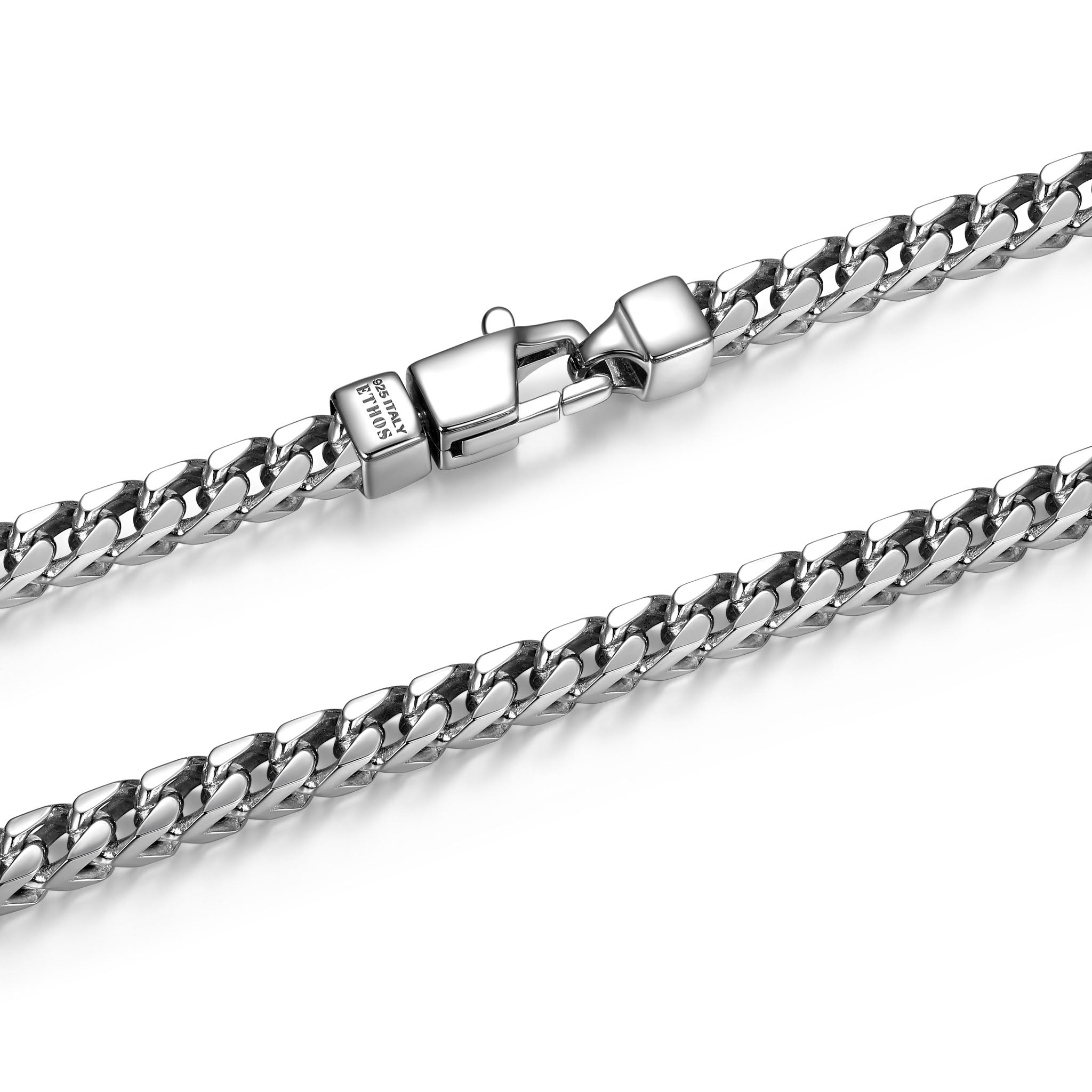 UB0002S - Italian Chain Rhodium Plated 4 - Side Franco Chain Bracelet  -  7.75"