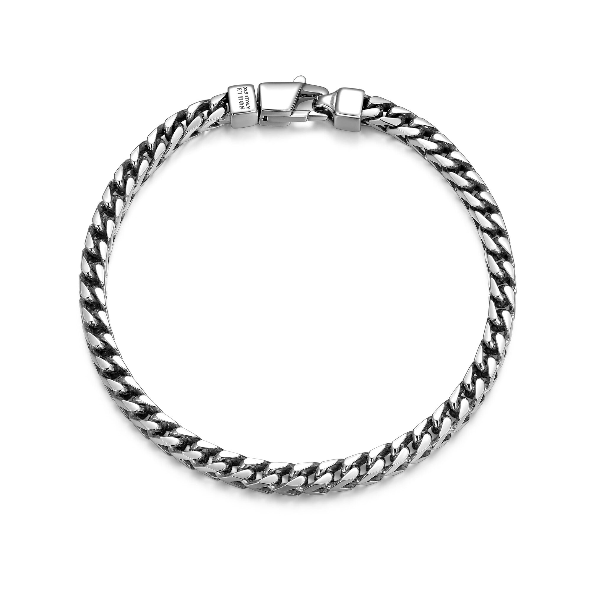 UB0002M - Italian Chain Rhodium Plated 4 - Side Franco Chain Bracelet  -  8.5"
