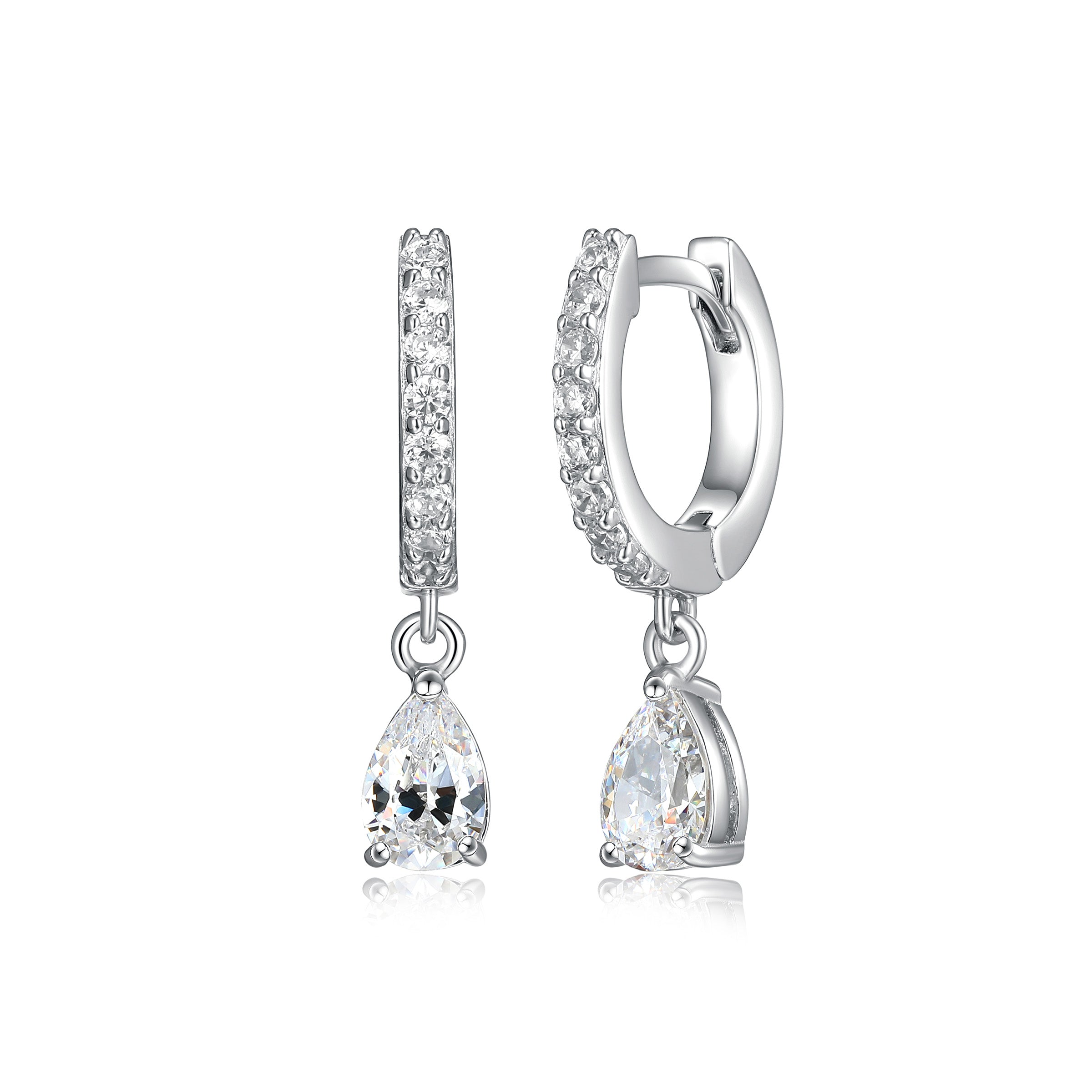 Diamondlite Cz 6X4Mm Pear Huggie Hoop Earrings In Sterling Silver.