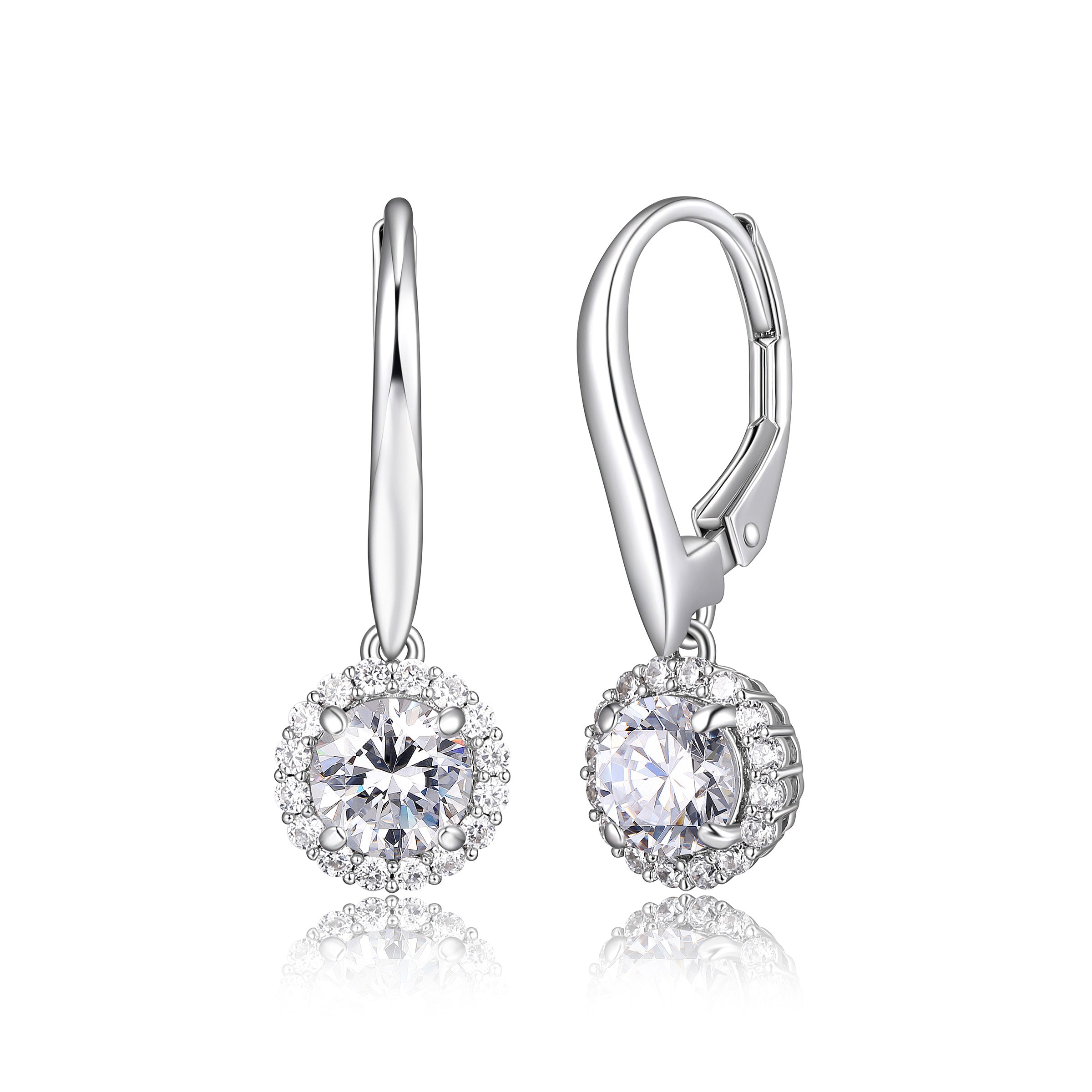 Diamondlite Cz 5.5Mm Round Halo Polished Leverback Earrings In Sterling Silver.
