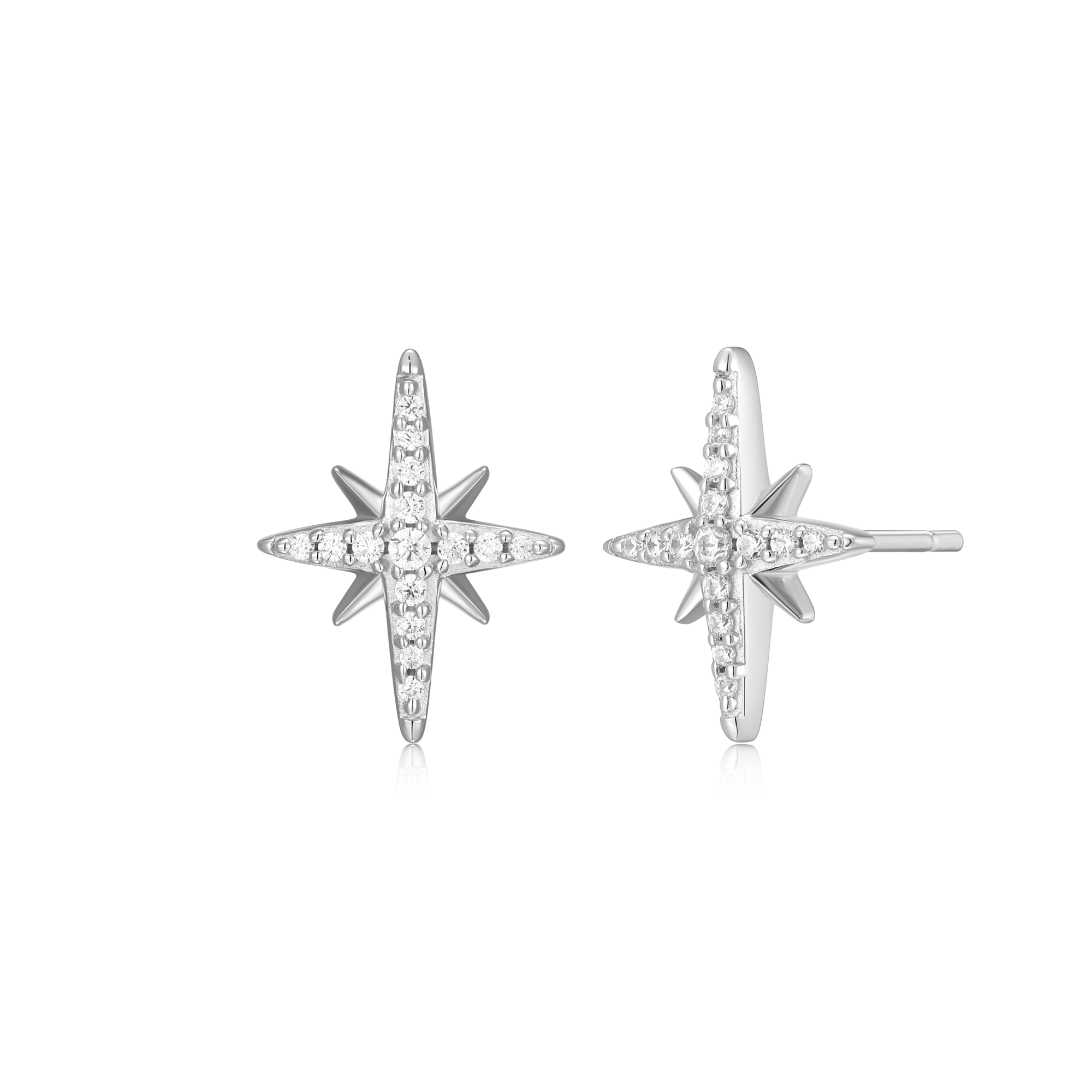 BE0027W - Cardinal Points Stud Earrings in Rhodium-Plated Sterling Silver