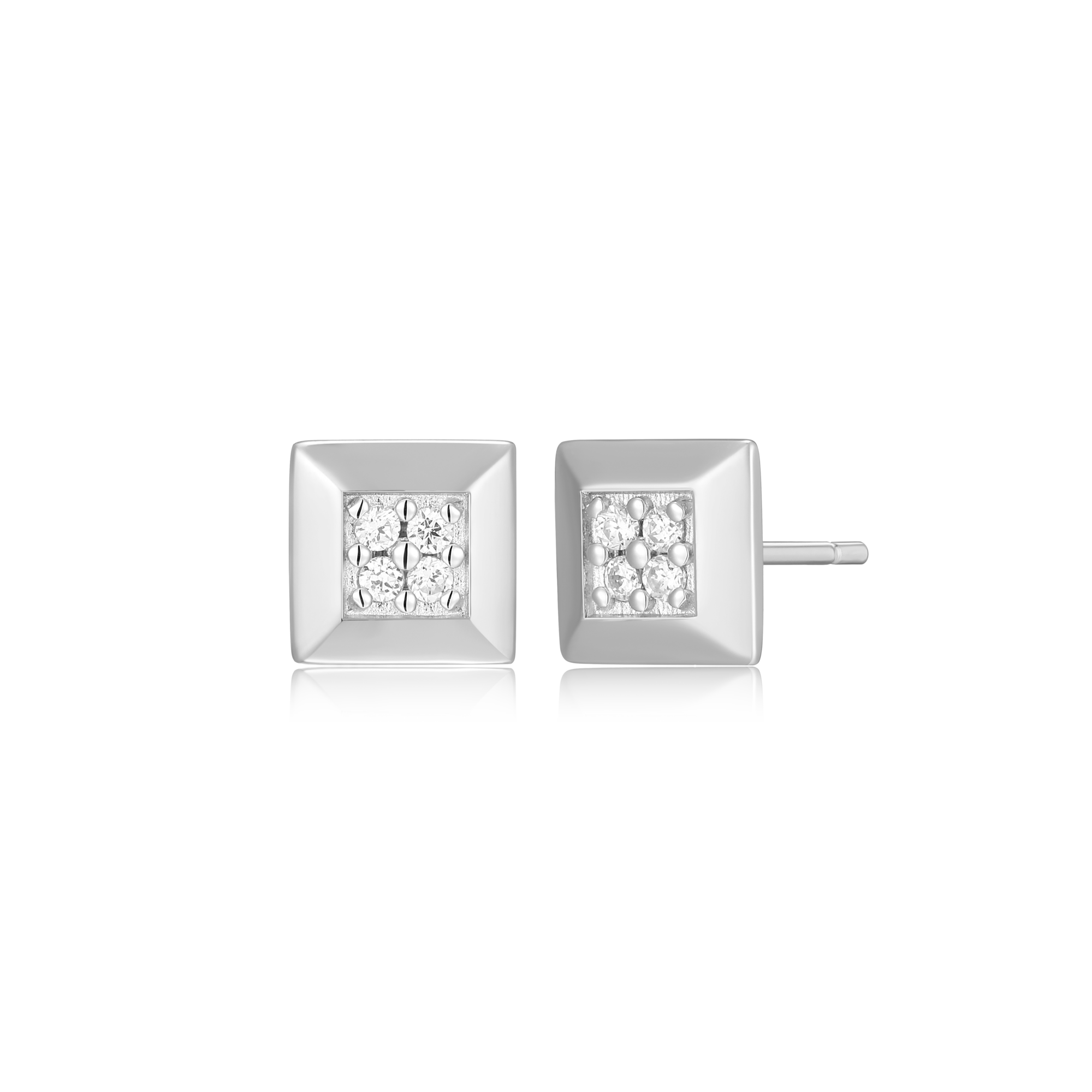 BE0056W - Tile Pave Stud Earrings in Rhodium-Plated Sterling Silver