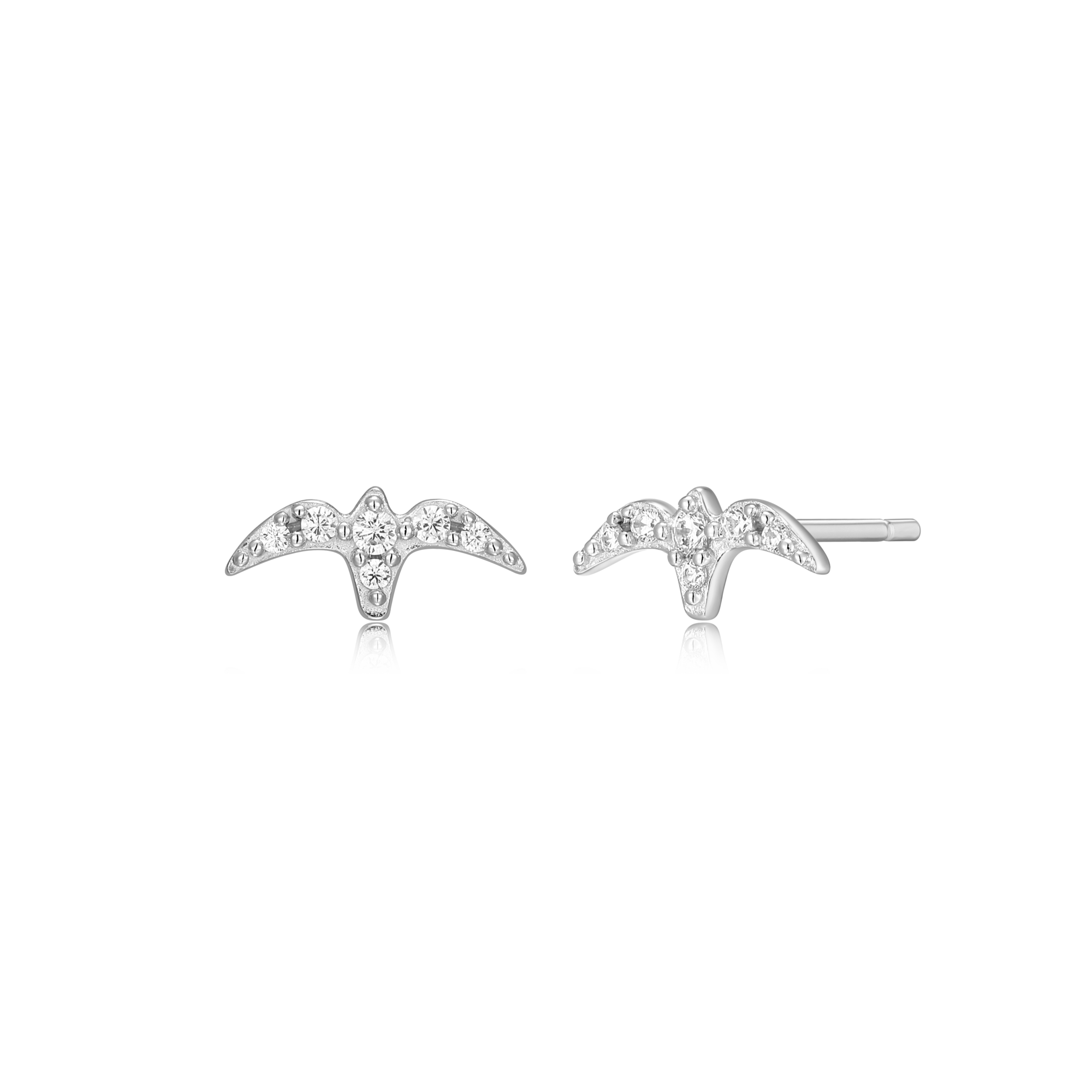 BE0037W - Bird Stud Earrings in Rhodium-Plated Sterling Silver
