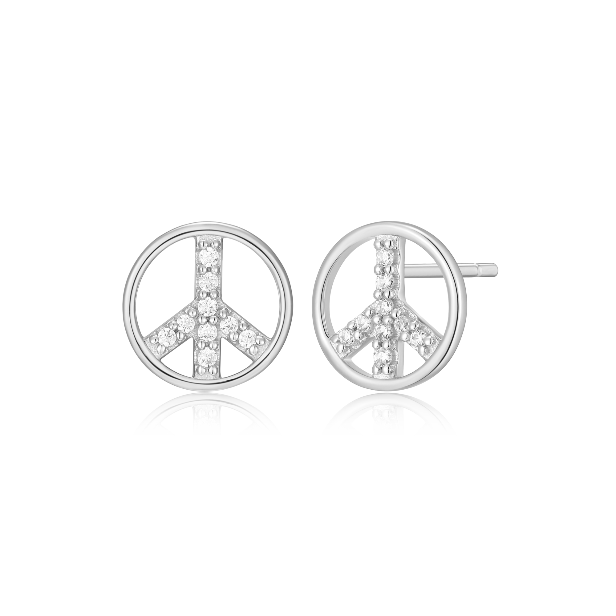 BE0046W - Peace Stud Earrings in Rhodium-Plated Sterling Silver