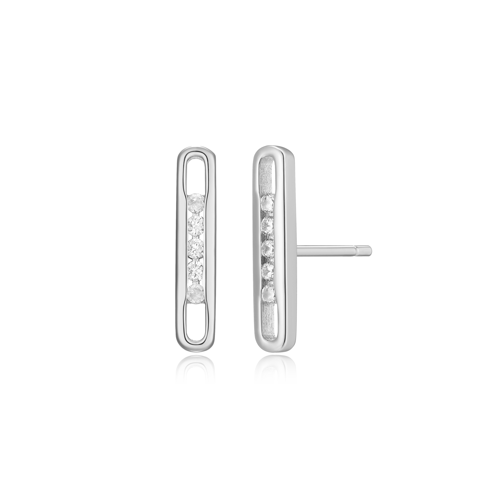 BE0094W - Paperclip Stud Earrings in Rhodium-Plated Sterling Silver