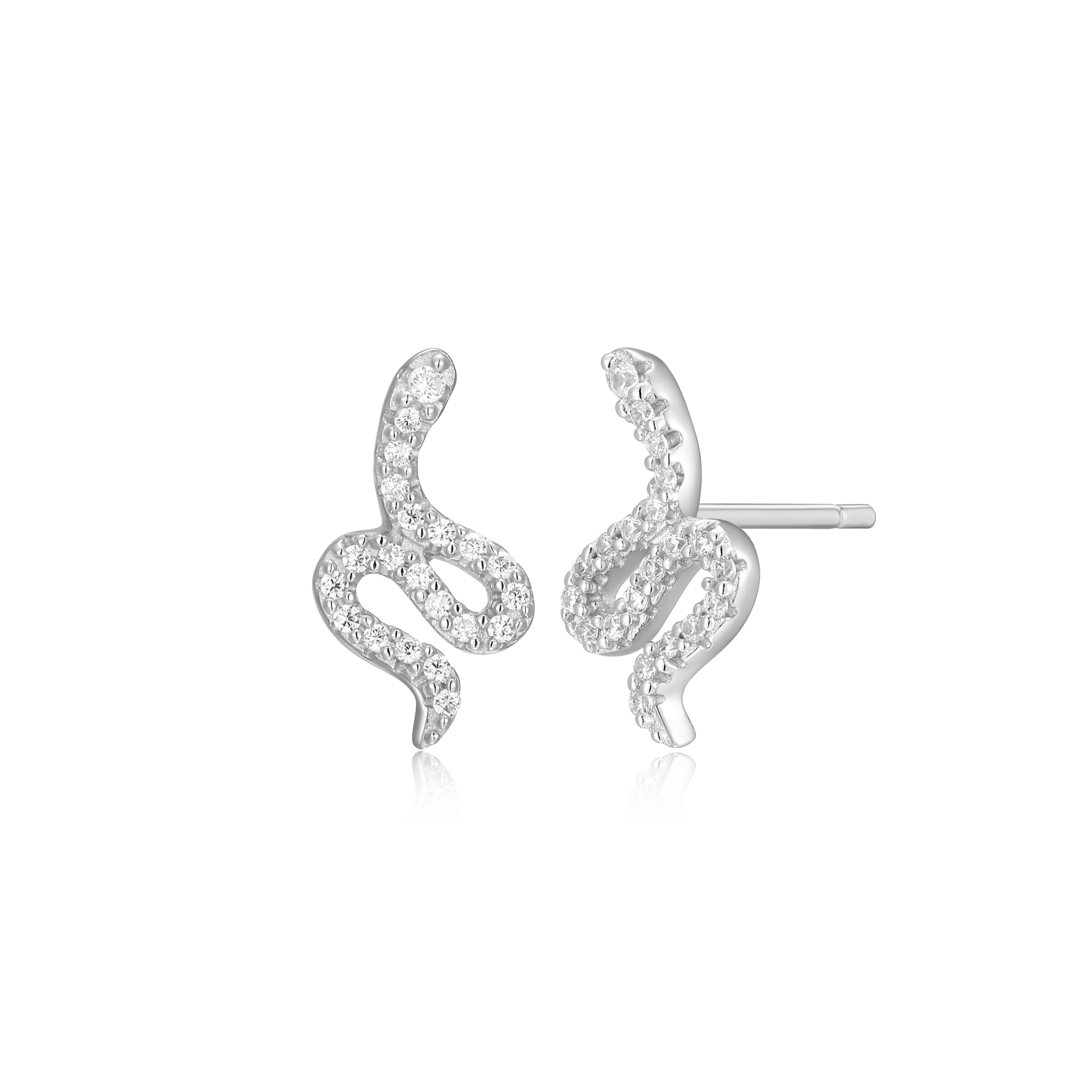 BE0064W - Snake Stud Earrings in Rhodium-Plated Sterling Silver