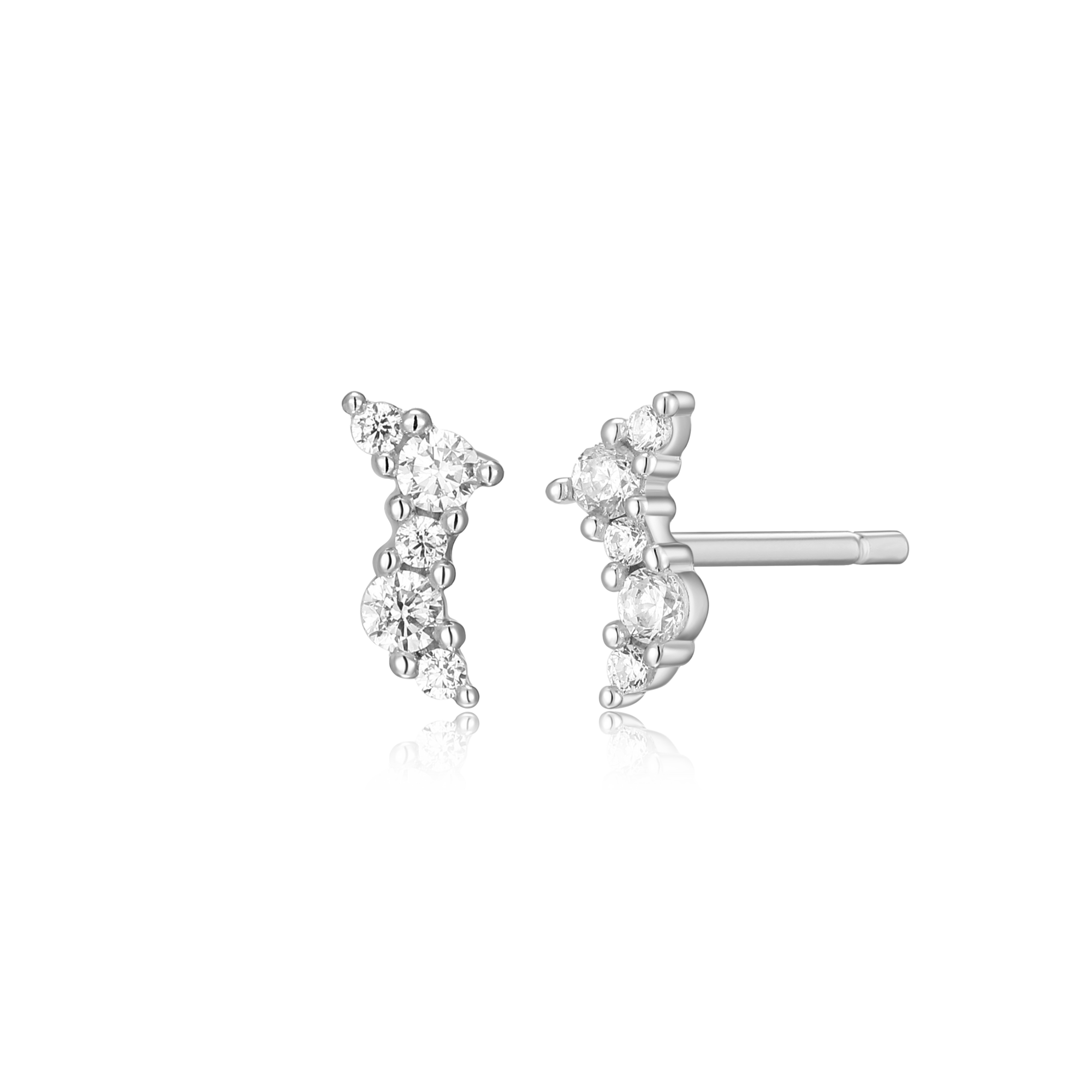 BE0068W - Scattered Lab-Created Diamond Stud Earrings in Rhodium-Plated Sterling Silver