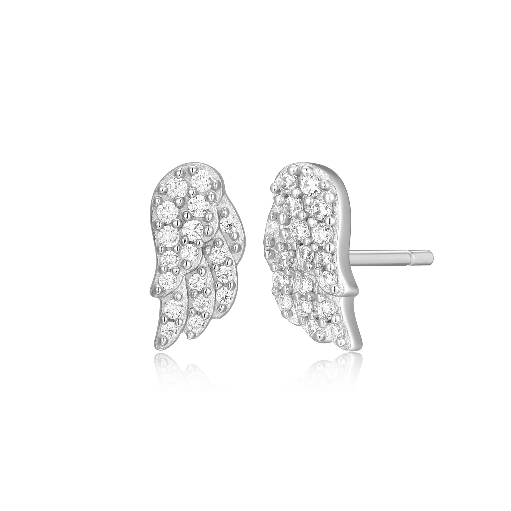 BE0040W - Wing Stud Earrings in Rhodium-Plated Sterling Silver