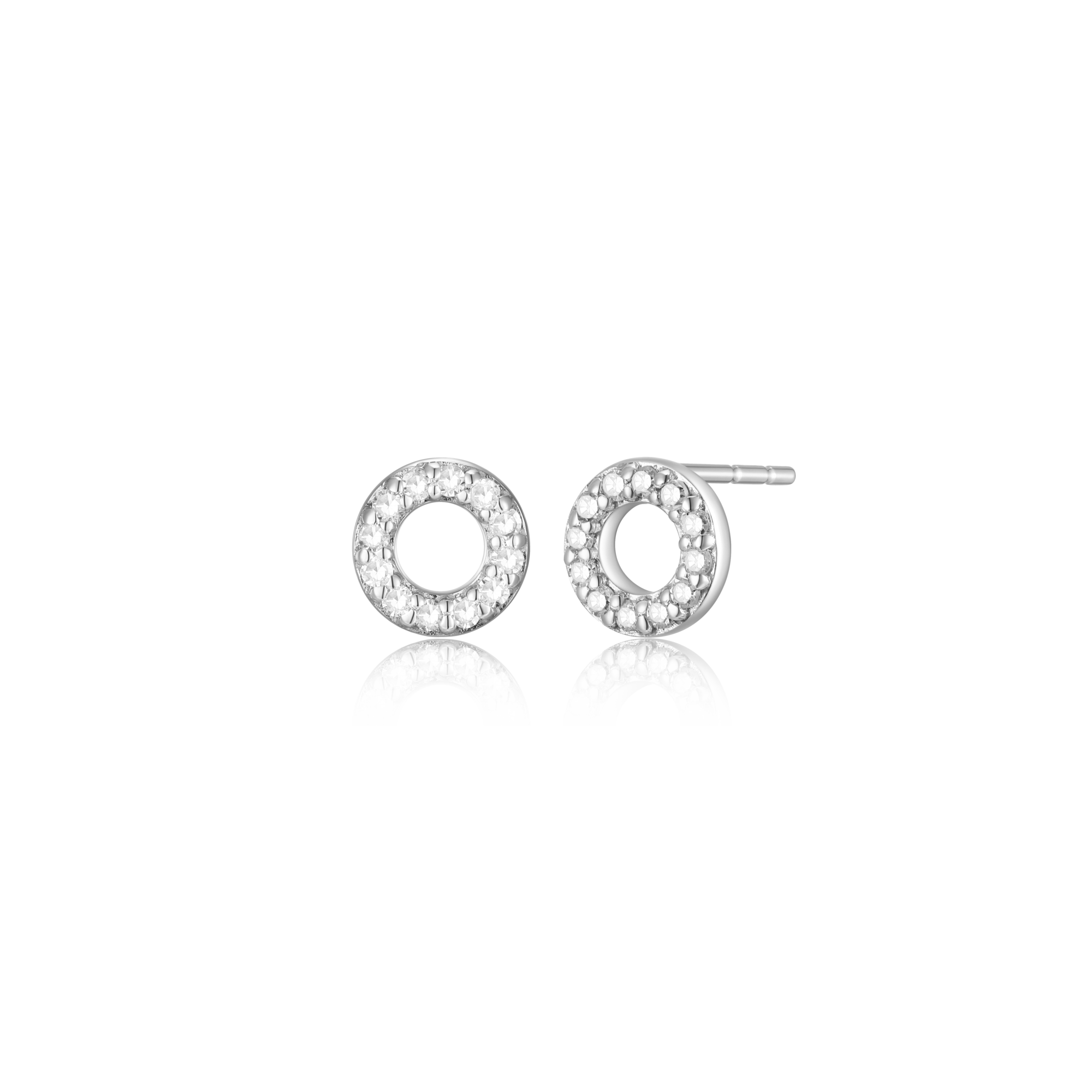 BE0078W - Open Circle Stud Earrings in Rhodium-Plated Sterling Silver