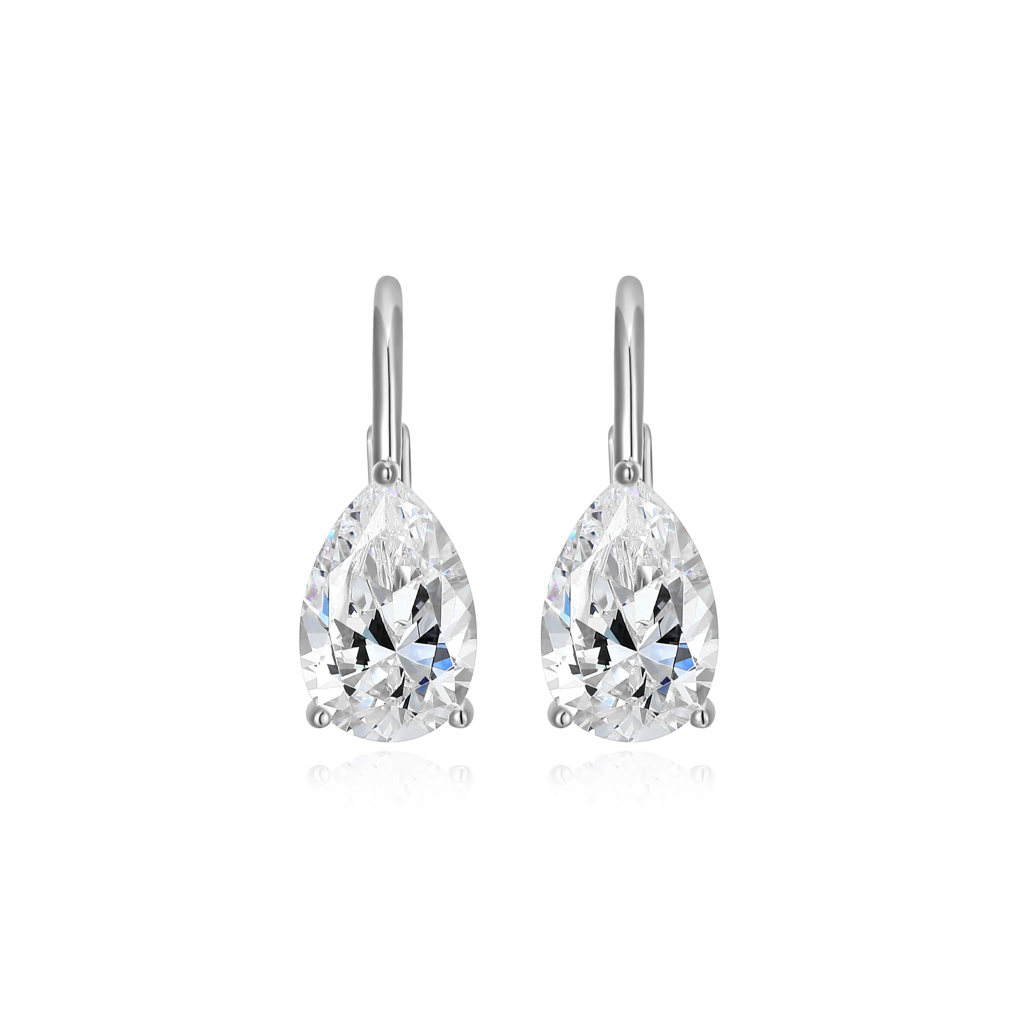 RE0184W - Pear-Cut CZ Leverback Earrings