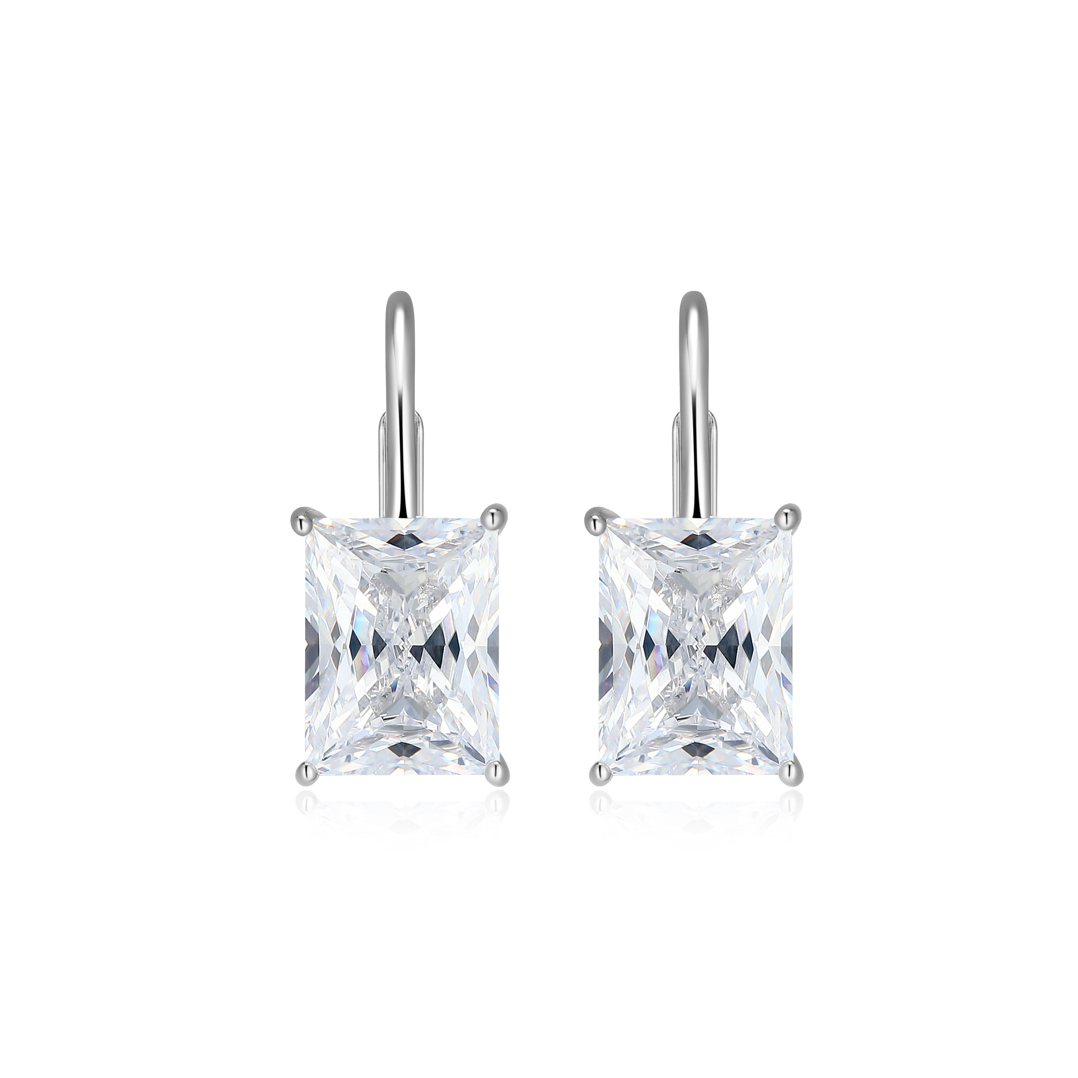 RE0186W - Straight Baguette-Cut CZ Leverback Earrings