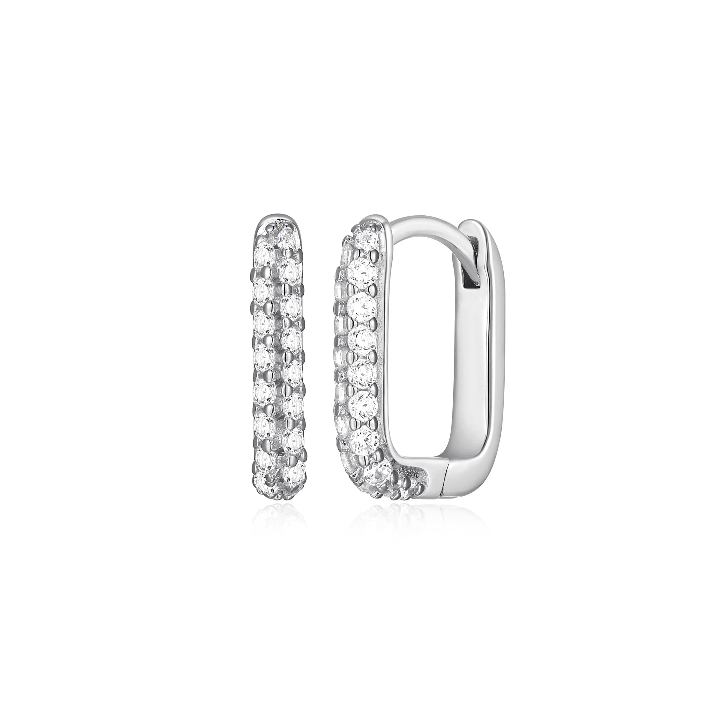Diamondlite Cz 12X10Mm Oblong Link Hoop Earrings In Sterling Silver.