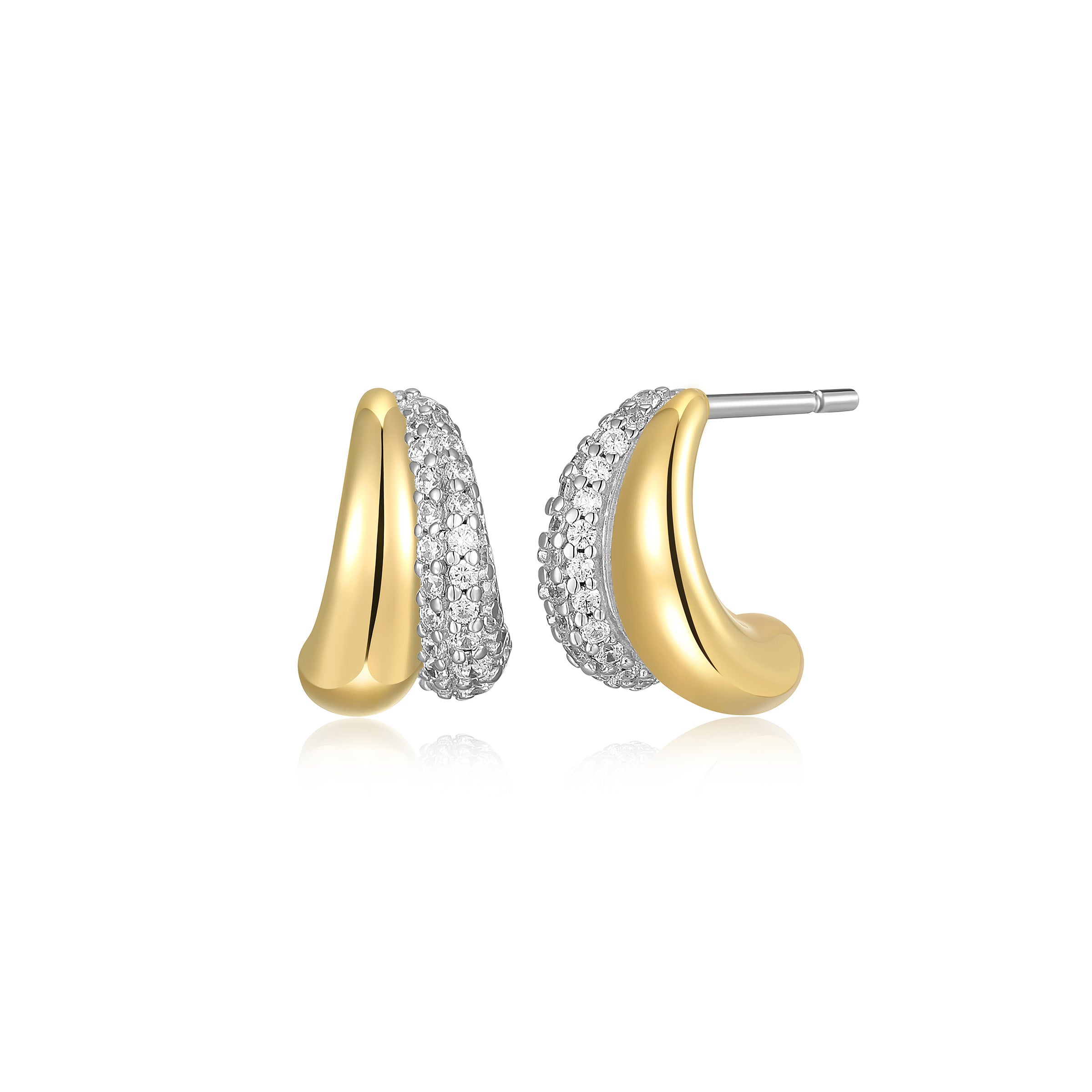 Diamondlite Cz "Sculpted Serenity" Double Teardrop Post Earrings In Sterling Silver With 18K Gold Plating.