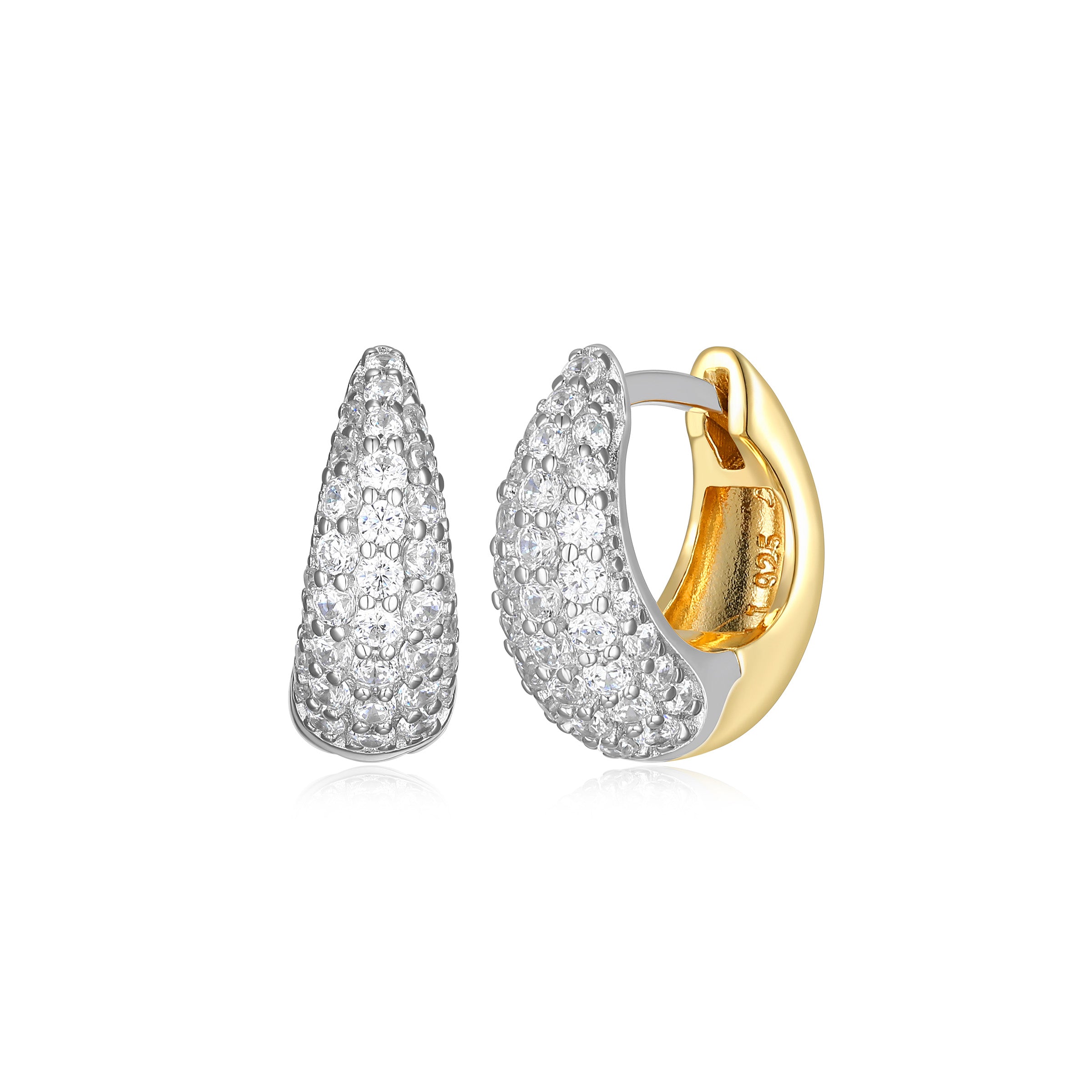 Diamondlite Cz "Sculpted Serenity" 14Mm Pave Hoop Earrings In Sterling Silver With 18K Gold Plating.