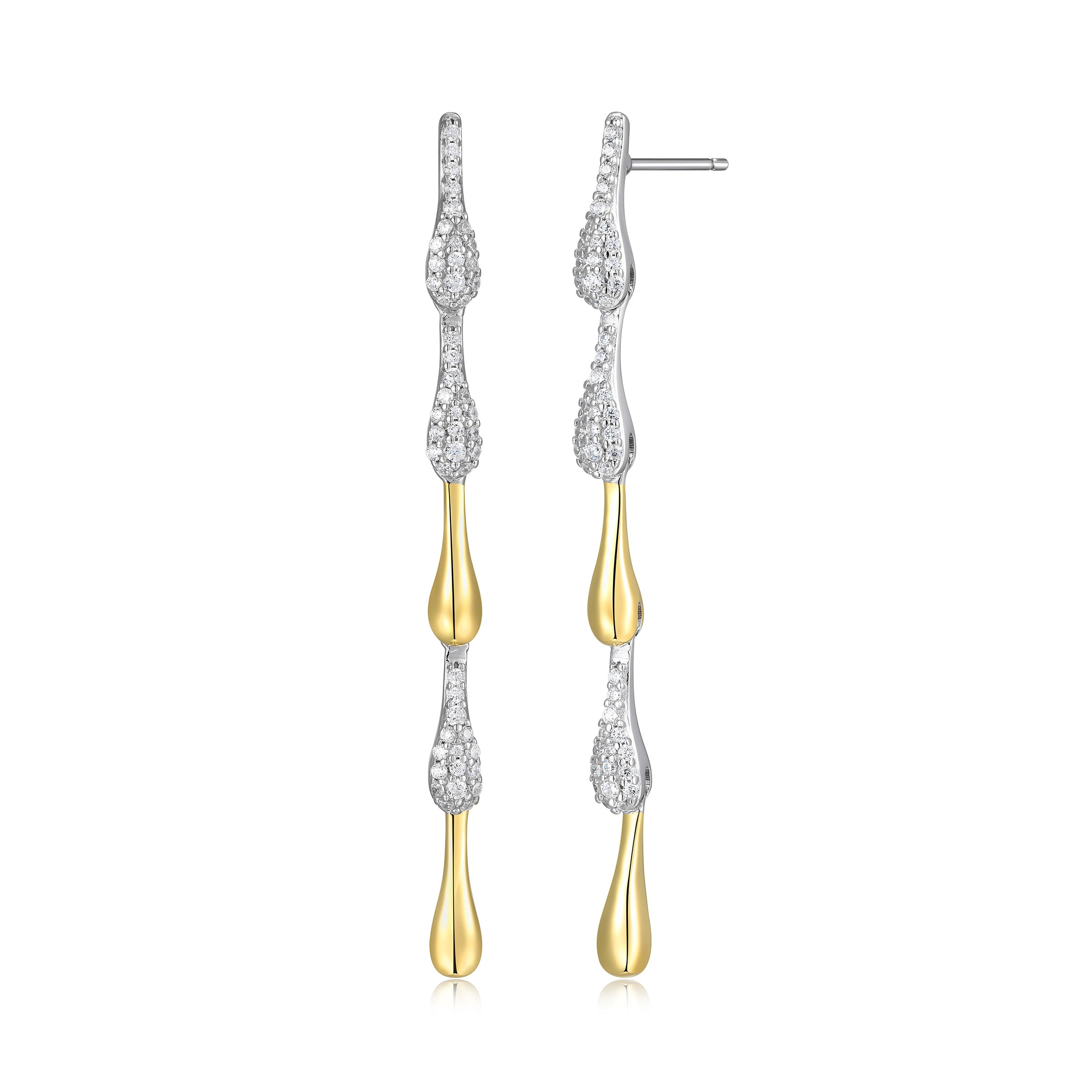 Diamondlite Cz "Sculpted Serenity" Long Teardrop Earrings In Sterling Silver With 18K Gold Plating.
