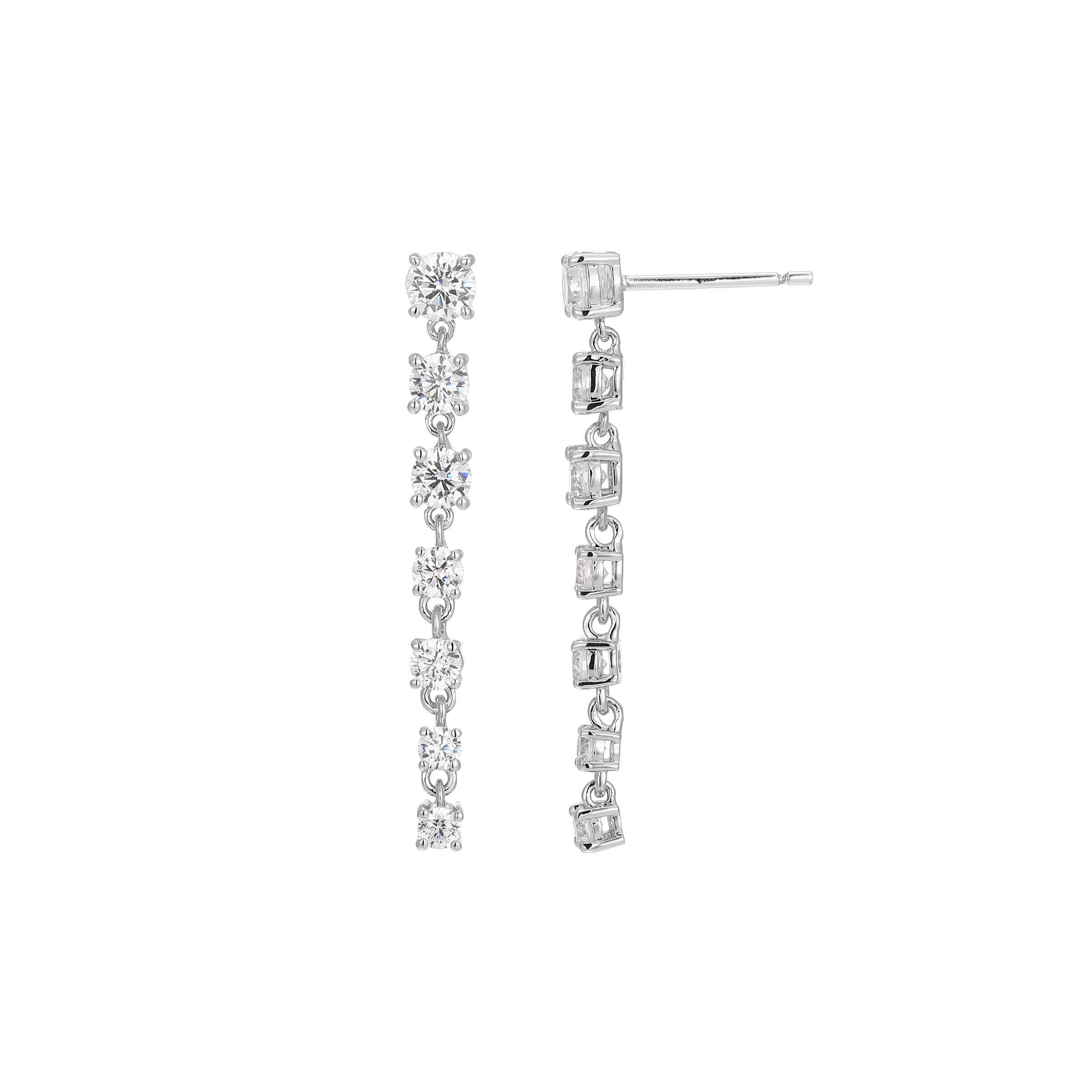Diamondlite Cz Round Linear Drop Earrings In Sterling Silver.