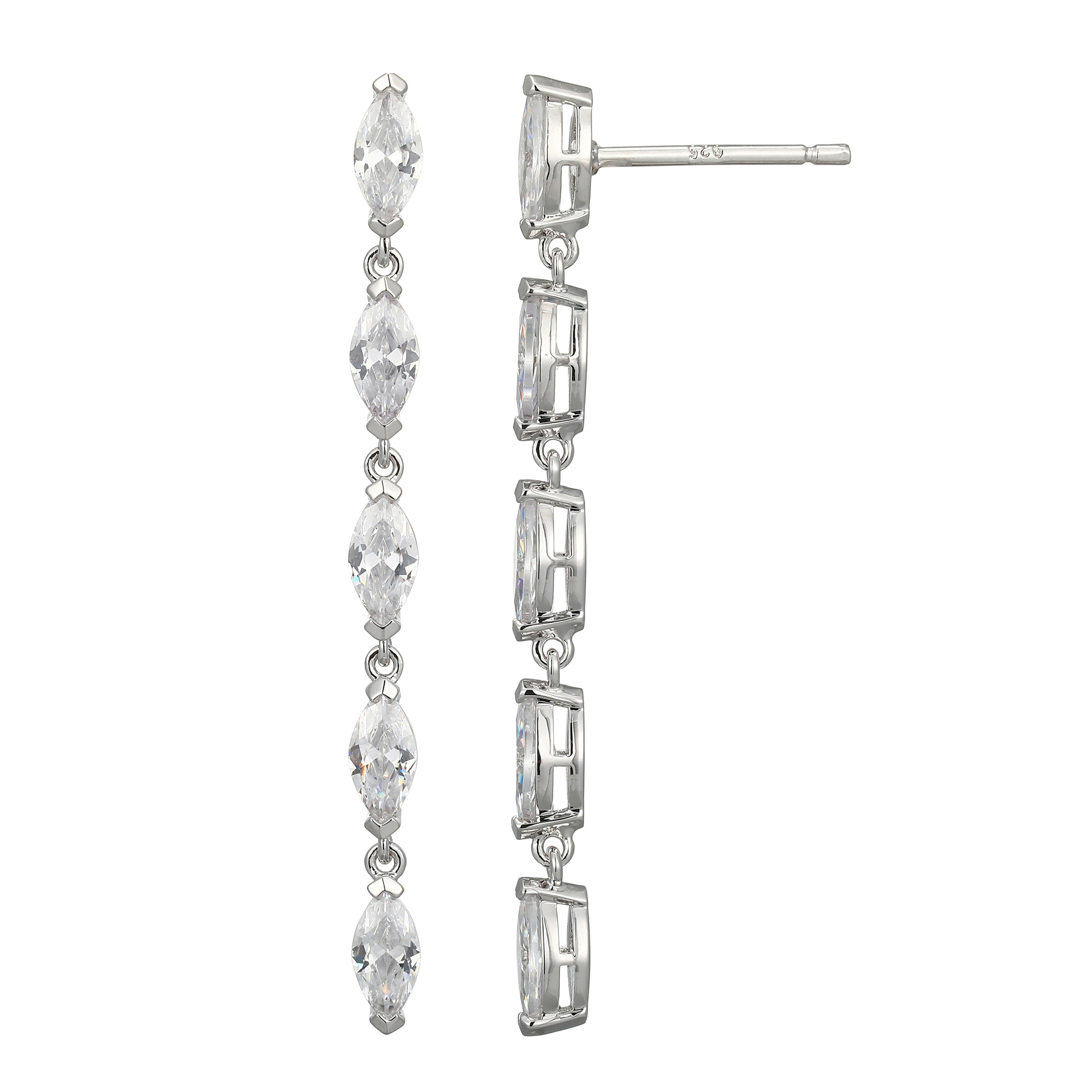 Diamondlite Cz 6X3Mm Marquise Linear Drop Earrings In Sterling Silver.