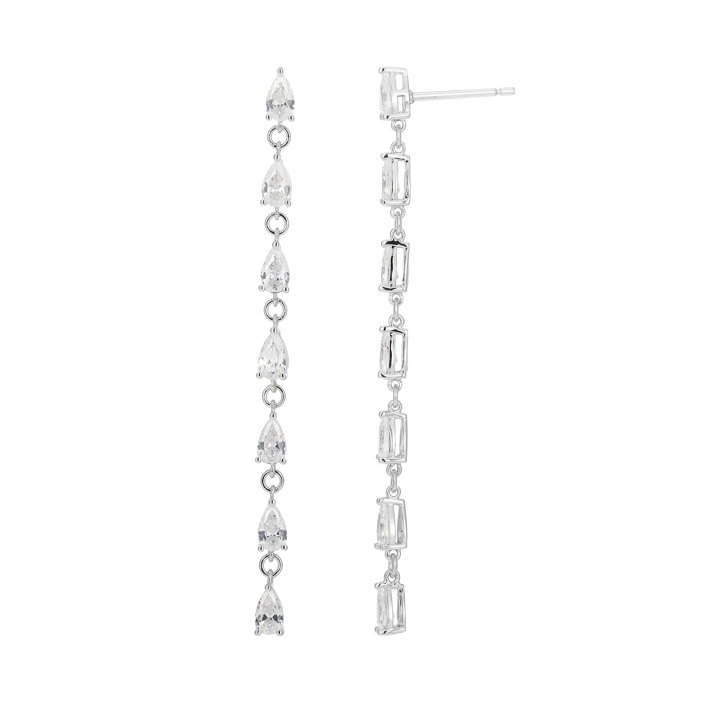Diamondlite Cz 5X3Mm Pear Long Linear Drop Earrings In Sterling Silver.