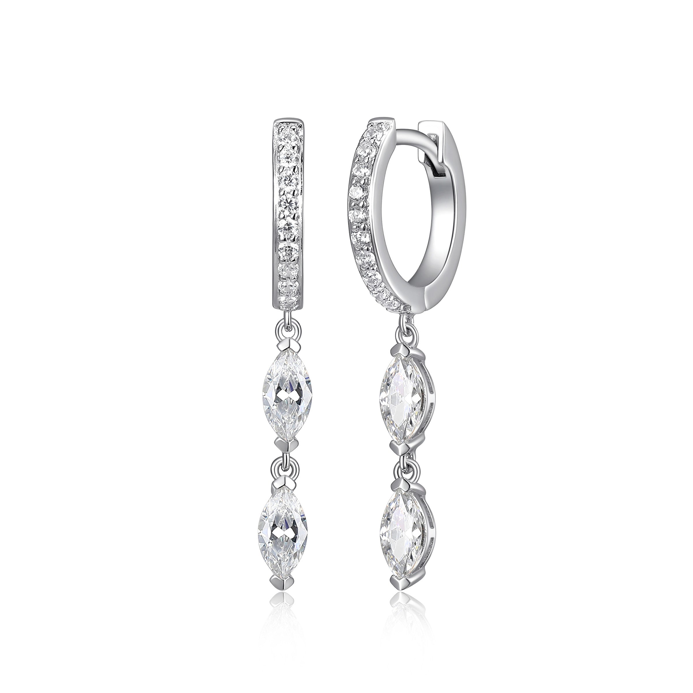 Diamondlite Cz 6X3Mm Marquise 12Mm Huggie Drop Earrings In Sterling Silver.