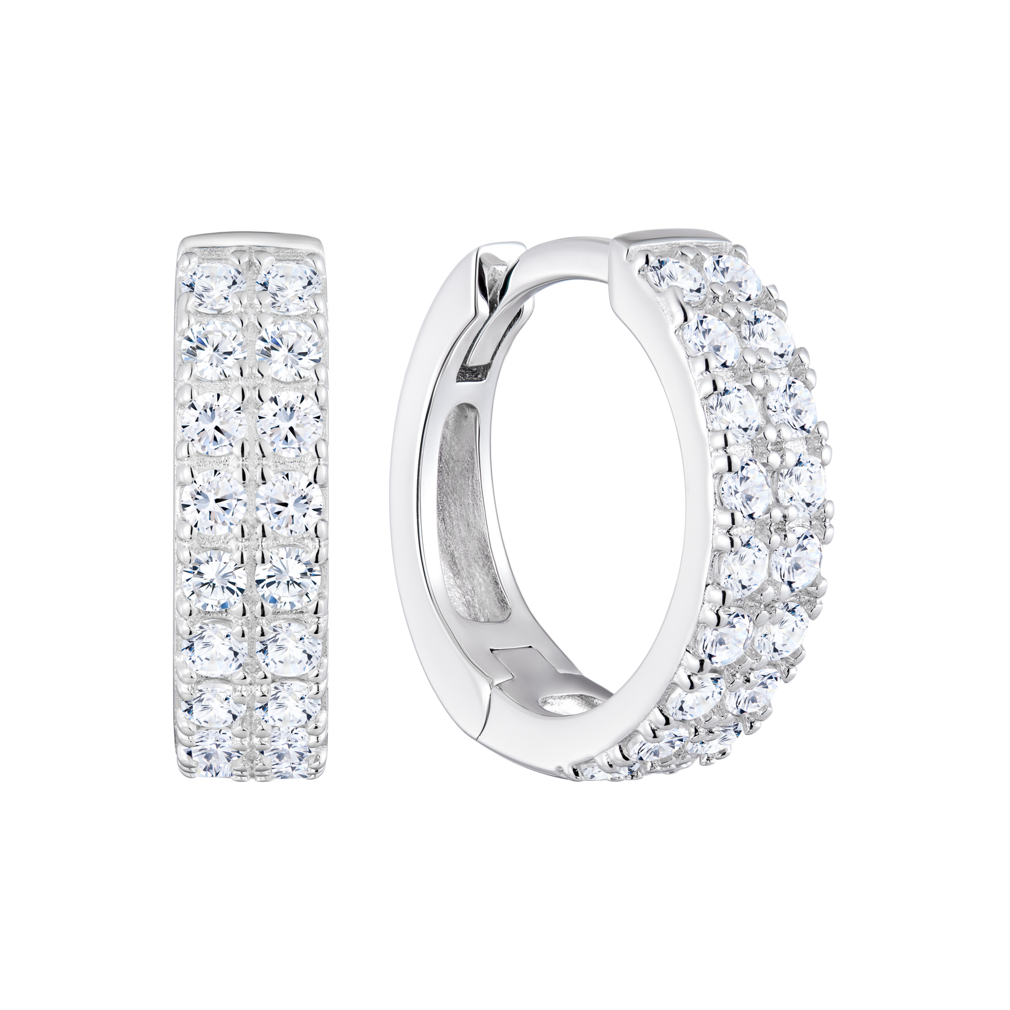 BE0158W - Double Row Hoop Earrings in Rhodium-Plated Sterling Silver